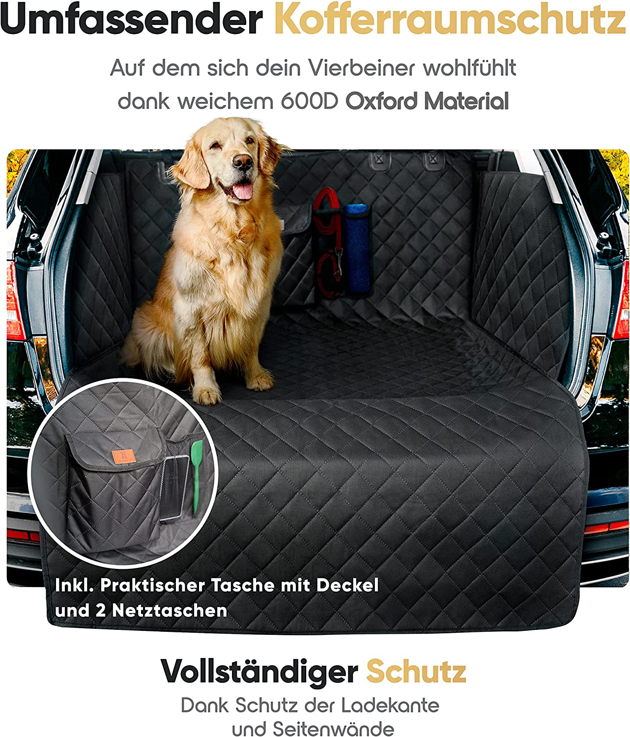 Heroeswork Kofferraumschutz Hund gesteppt mit Seiten- und Ladekantenschutz  I Hundedecke Auto Kofferraum Wasserdicht & Kratzfest I Universal  Kofferraumschutzmatte für Hunde