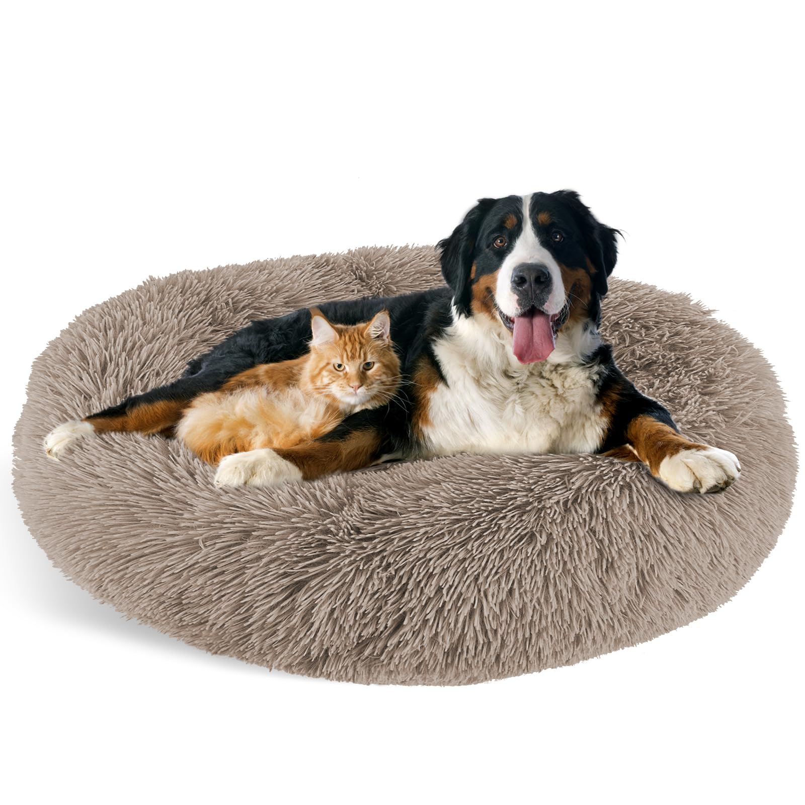 Zvonema Hundebett Flauschig, Donut Haustierbett Katzenbett Waschbar, Rund Hundekissen Plüsch Weiches Hundesofa für Kleine Mittelgroße & Große Katzen Hunde (Ø76CM)