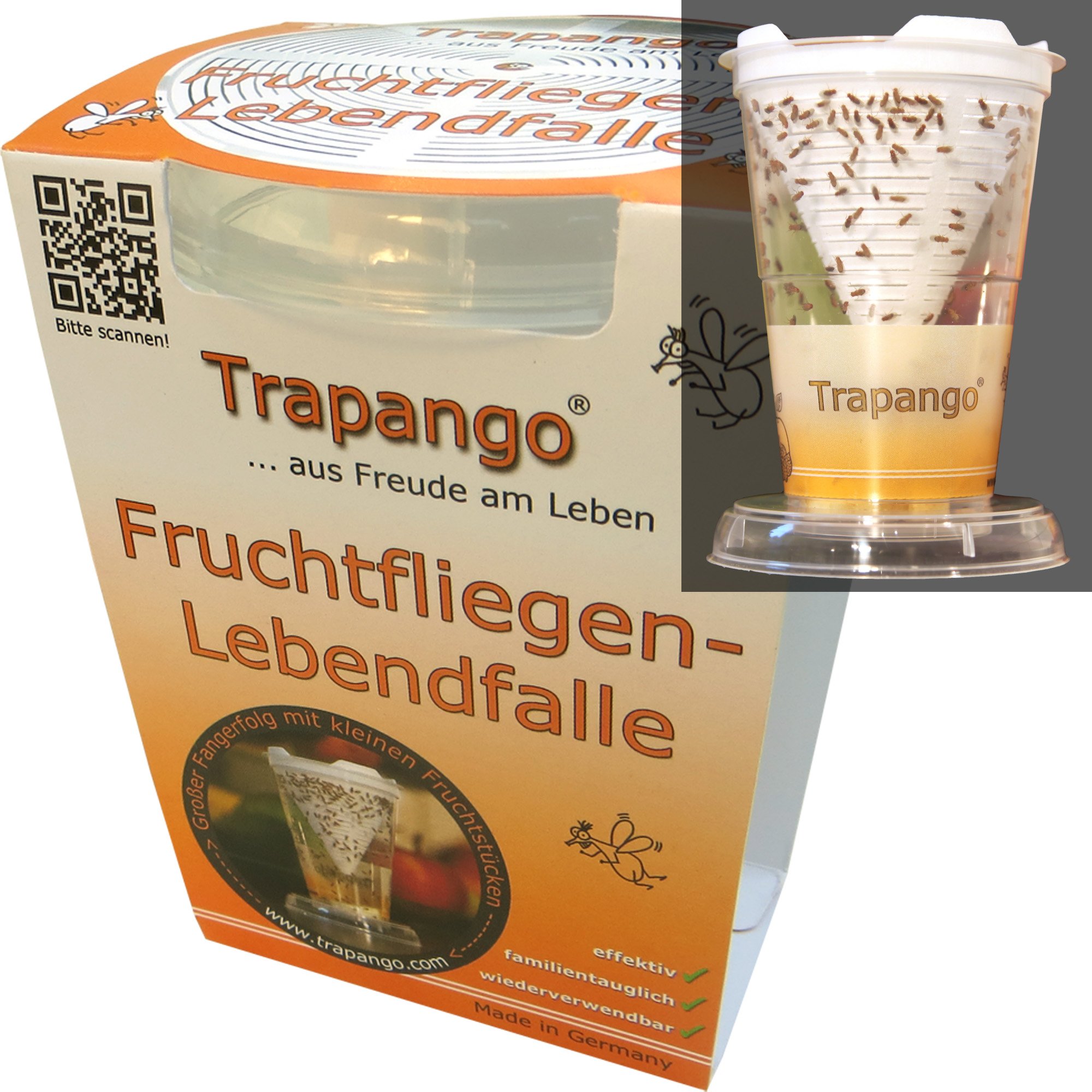 Fruchtfliegenfalle-Lebendfalle Trapango® wiederverwendbar ✓, Made in Germany ✓