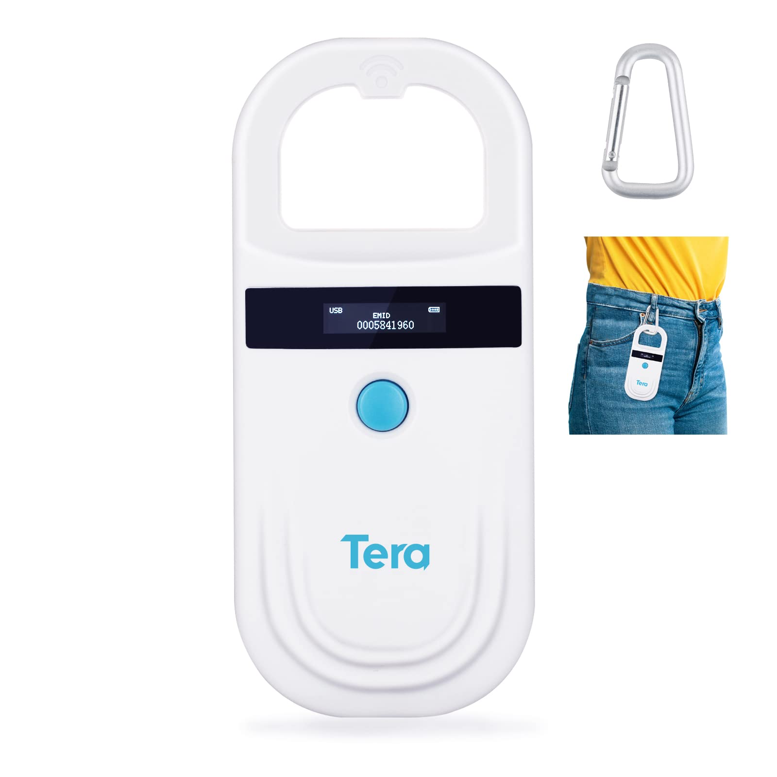 Tera Pet Microchip Reader Scanner mit D-Buckle, RFID Tragbarer Tierchip ID Scanner mit OLED Display Wiederaufladbarer Pet Tag Scanner für Hund Katze Schwein für ISO 11784/11785, FDX-B, EMID