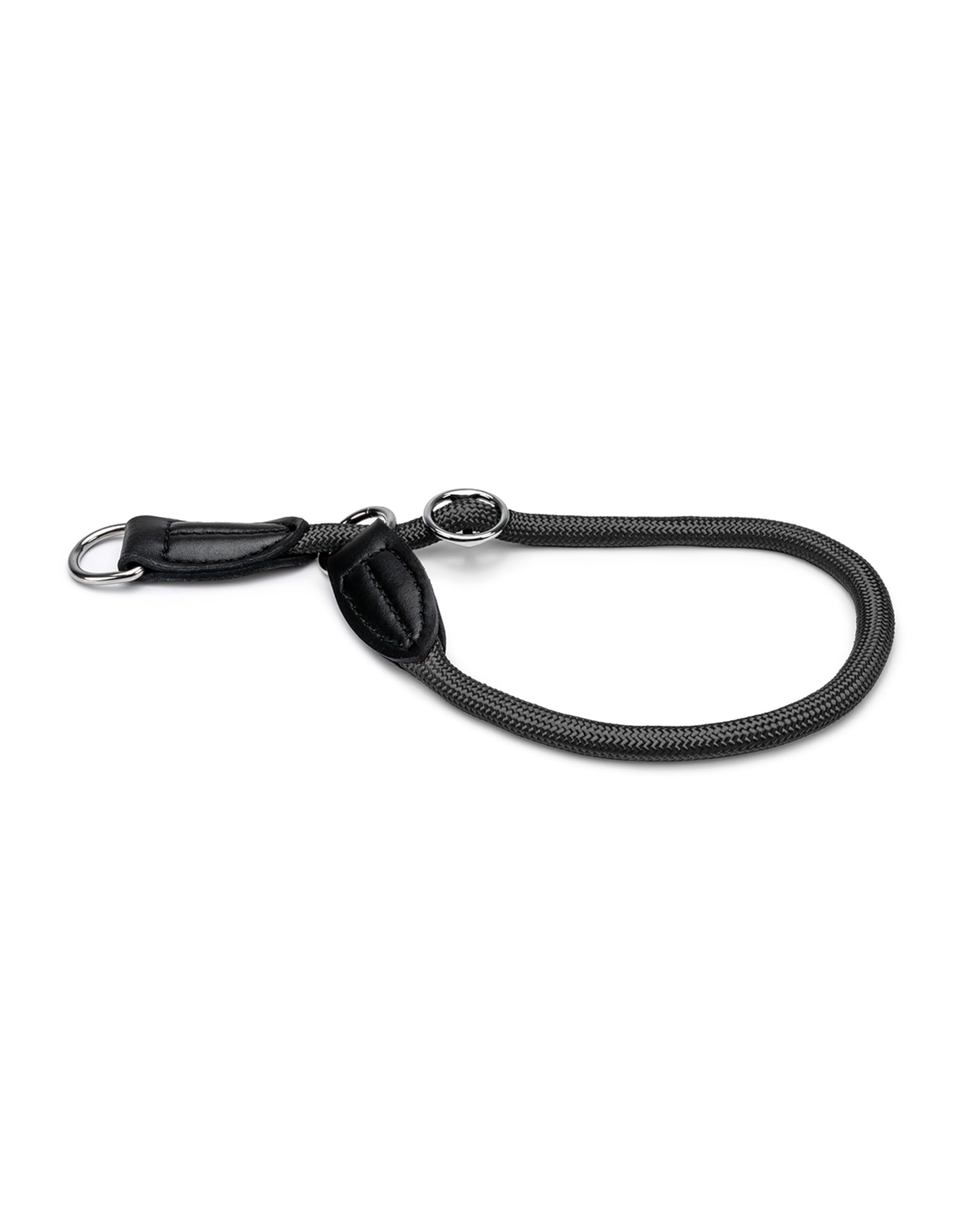 lionto Hundehalsband aus strapazierfähigem Nylon für Hundetraining, Länge 45 cm, 1 cm Dicke, Zugstopp Halsband für Hunde, Lederimitat mit Metallring & Anpassung durch stufenlosen Schieber, schwarz