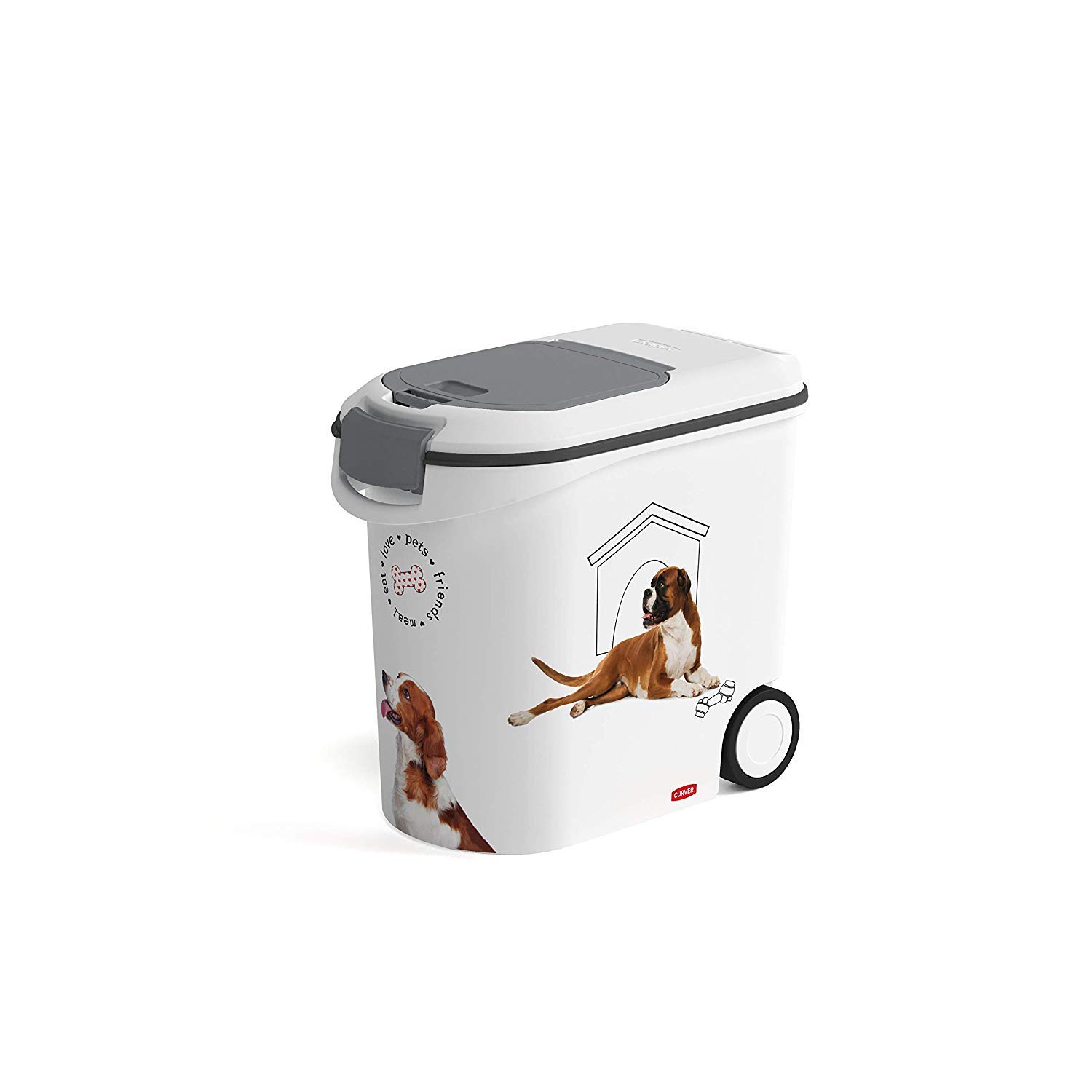 Curver 241095 Futter-Container 12kg I 35L, weiß/grau/Love Pets Hunde, 49,3 x 27,8 x 42,5 cm