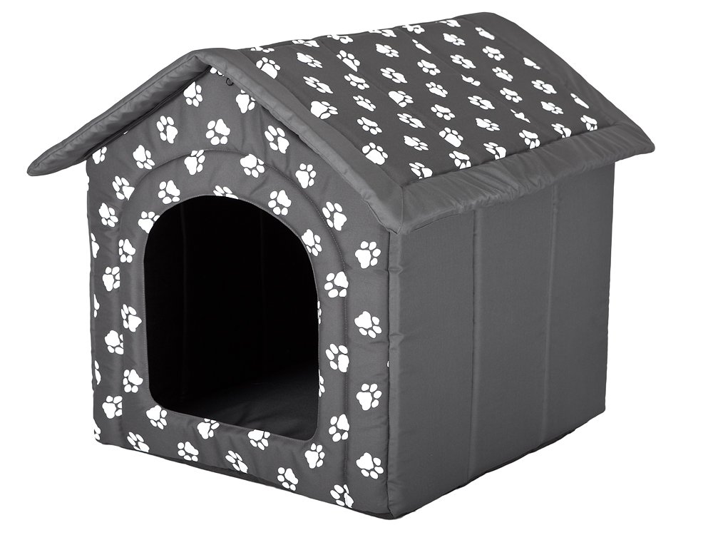 HobbyDog Hundehaus Hundehütte für mittelgroße Hunde – Katzenhaus, Katzenhöhle – mit herausnehmbarem Dach – Tierhaus für Katzen und Hunde für Drinnen/Indoor 52 x 46 x 53 cm [L] Grau in Pfoten