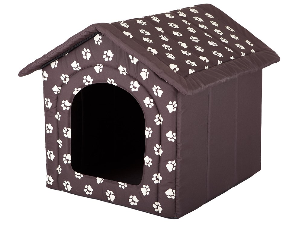 HobbyDog Hundehaus Hundehütte für mittelgroße Hunde – Katzenhaus, Katzenhöhle – mit herausnehmbarem Dach – Tierhaus für Katzen und Hunde für Drinnen/Indoor 60 x 55 x 60 cm [XL] Braun mit Pfoten