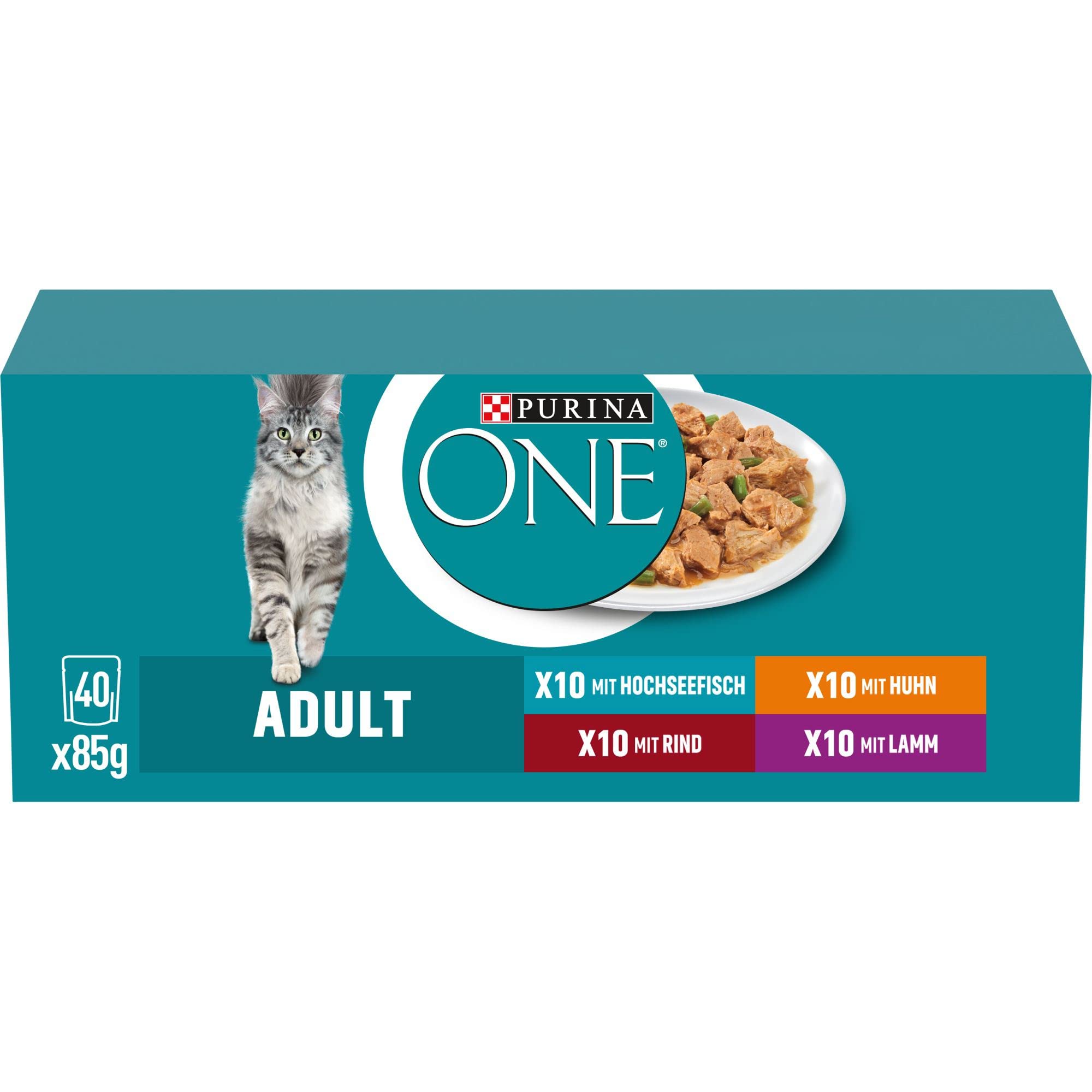 PURINA ONE Adult Katzenfutter nass, Sorten-Mix, 40er Pack (40 x 85g)