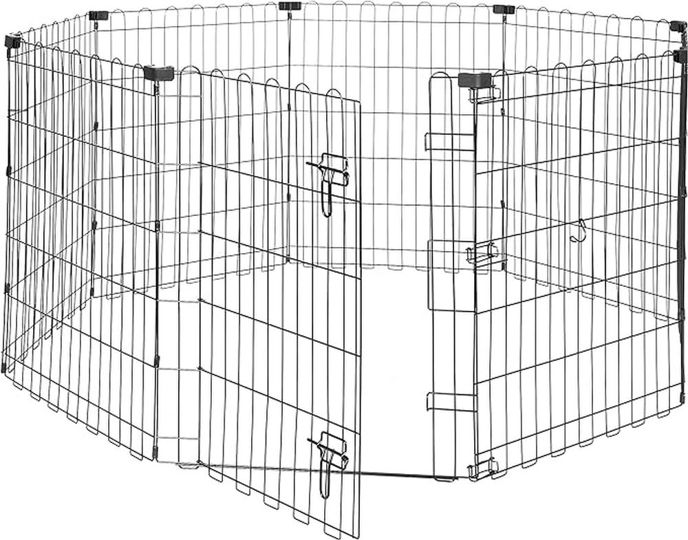 Laufgehege für Hunde und andere Haustiere, Quadratisch, faltbar, Metall, mit Tür, 76.2 cm hoch, Schwarz