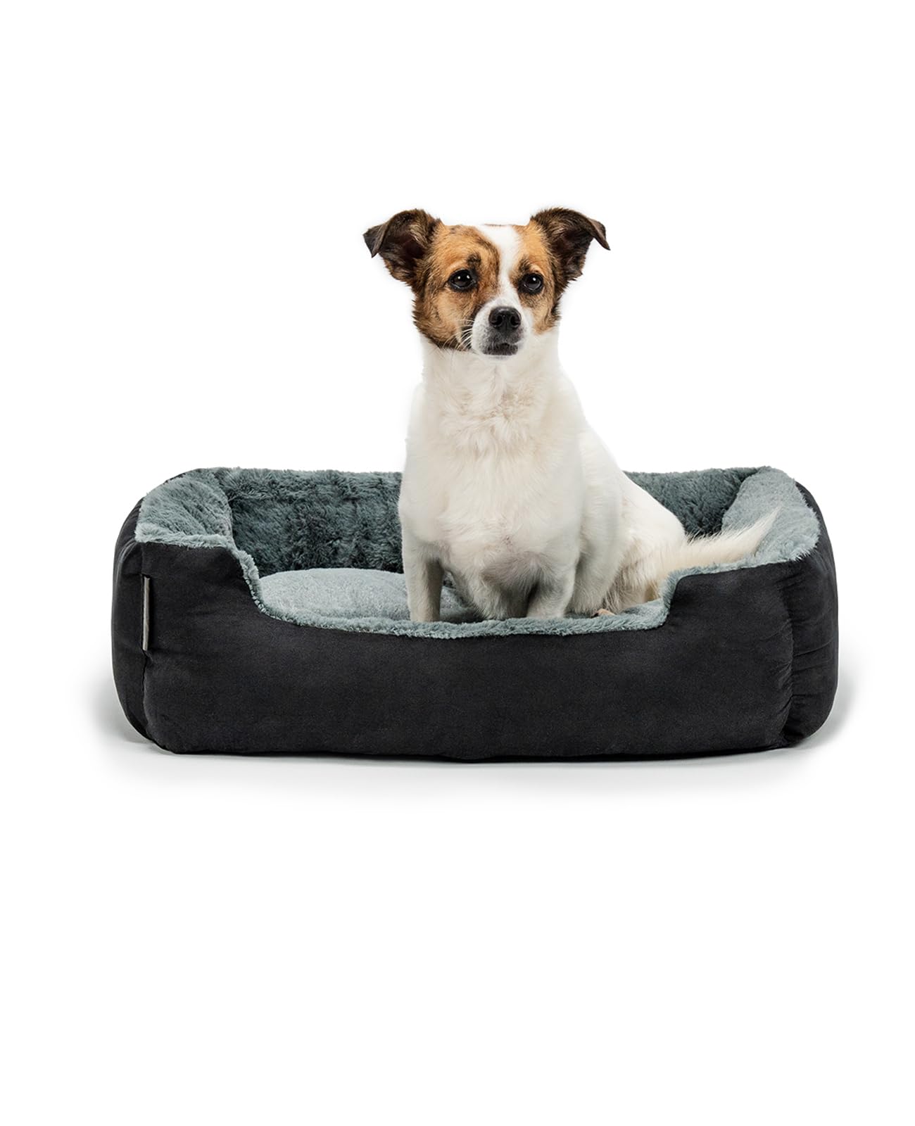 lionto Hundebett mit Wendekissen und Rutschfester Unterseite, Robustes Heimtierkissen mit tiefem Einstieg für Hunde und Katzen jeden Alters, 60×48 cm, kuscheliges Hundekissen, schwarz/grau