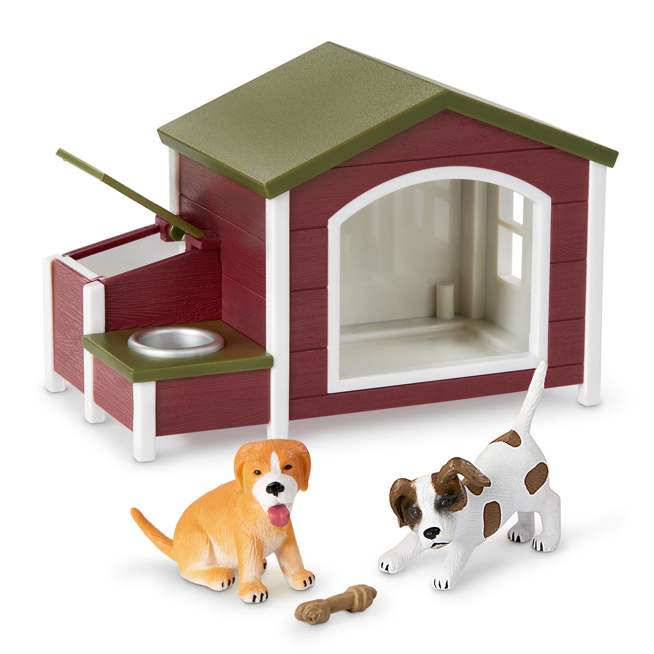 Terra Hundehütte 5-teilig Spielzeug Set – mit 2 Welpen und Futter– Tierfiguren und Zubehör Spielzeug für Kinder ab 3 Jahren