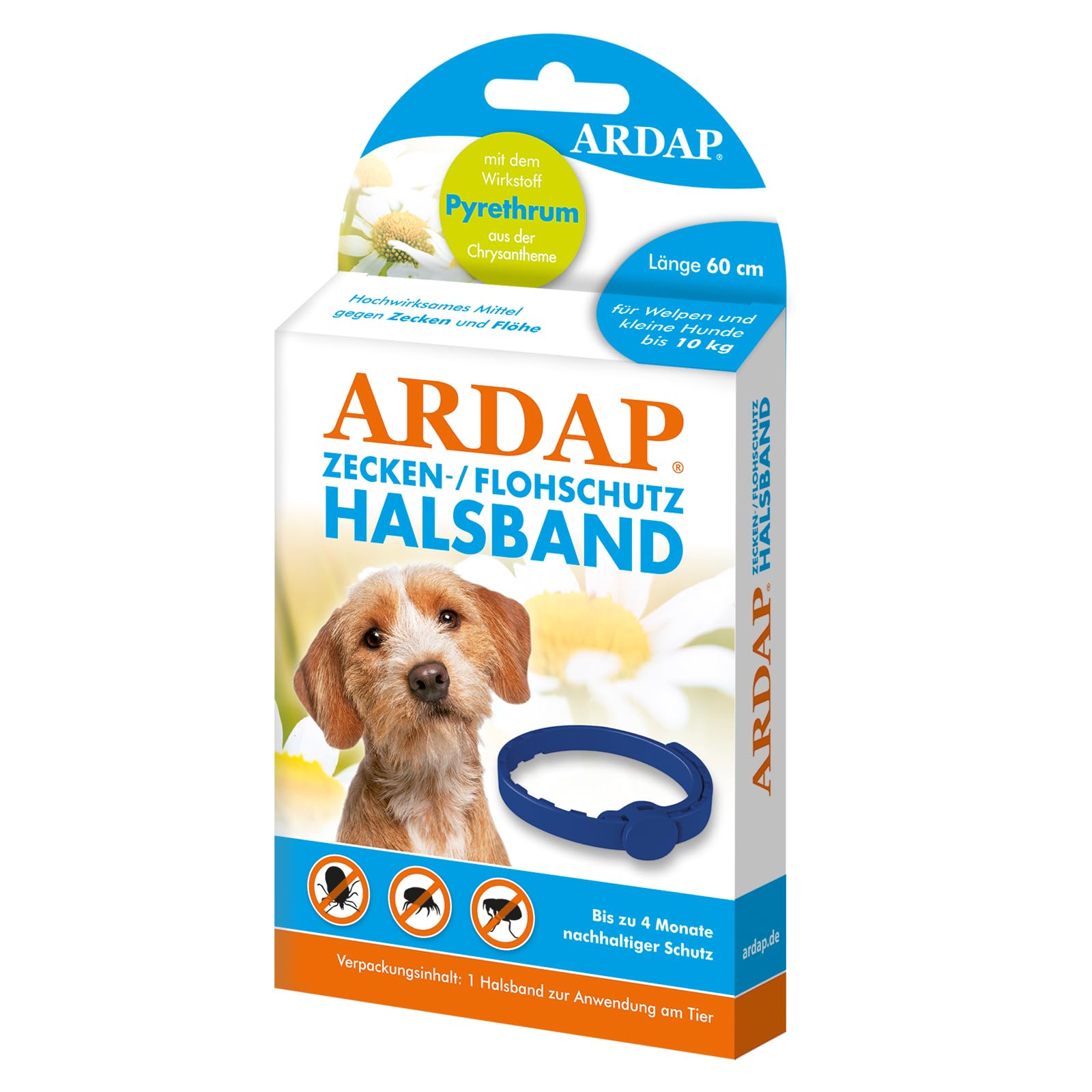 ARDAP Zecken- & Flohschutzhalsband für Hunde & Welpen bis 10kg- Bis zu 4 Monate nachhaltiger Langzeitschutz – Natürlicher Wirkstoff gegen Zecken & Flöhe