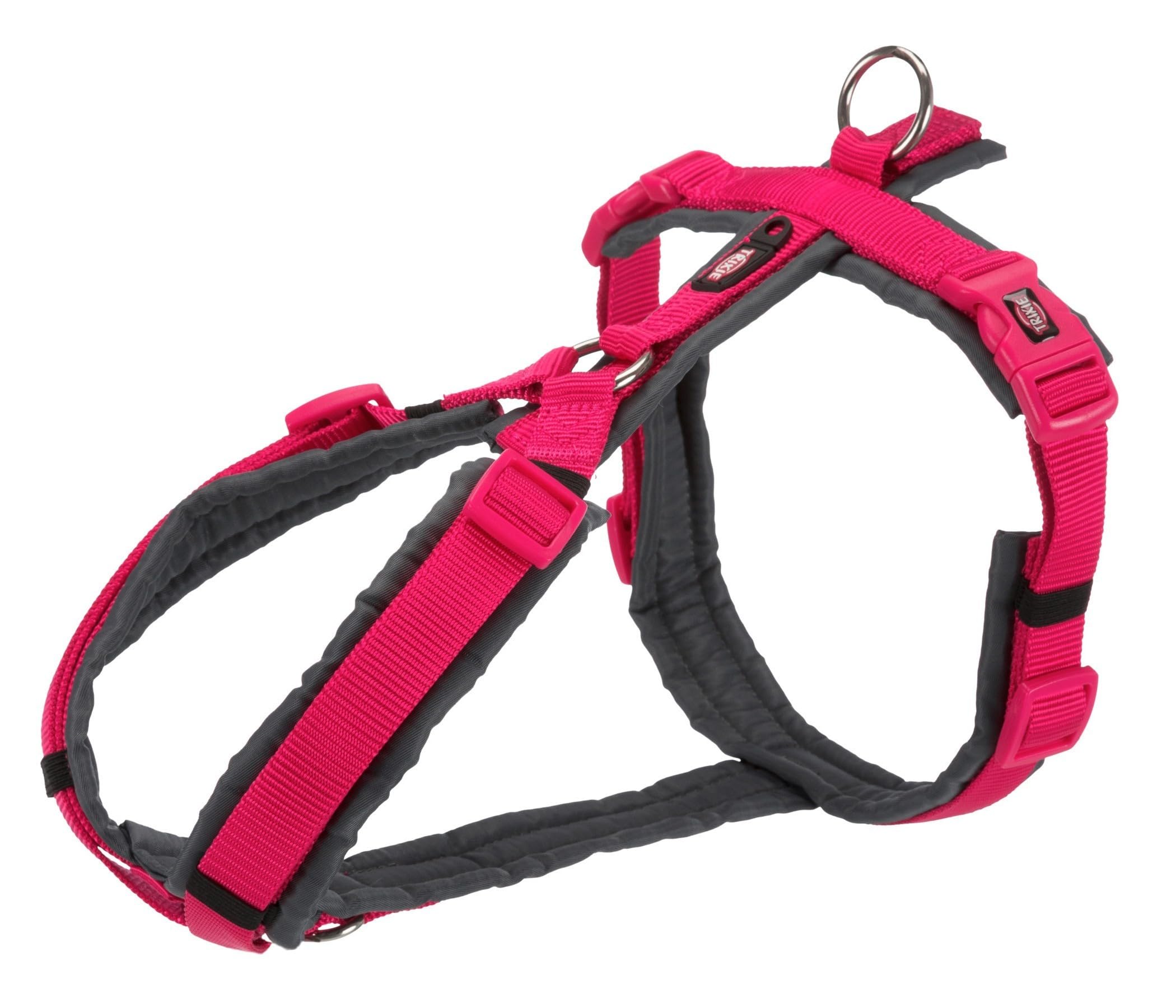 TRIXIE NEU Premium Trekkinggeschirr, M: 53-64 cm/20 mm, Fuchsia/Graphit, Hund