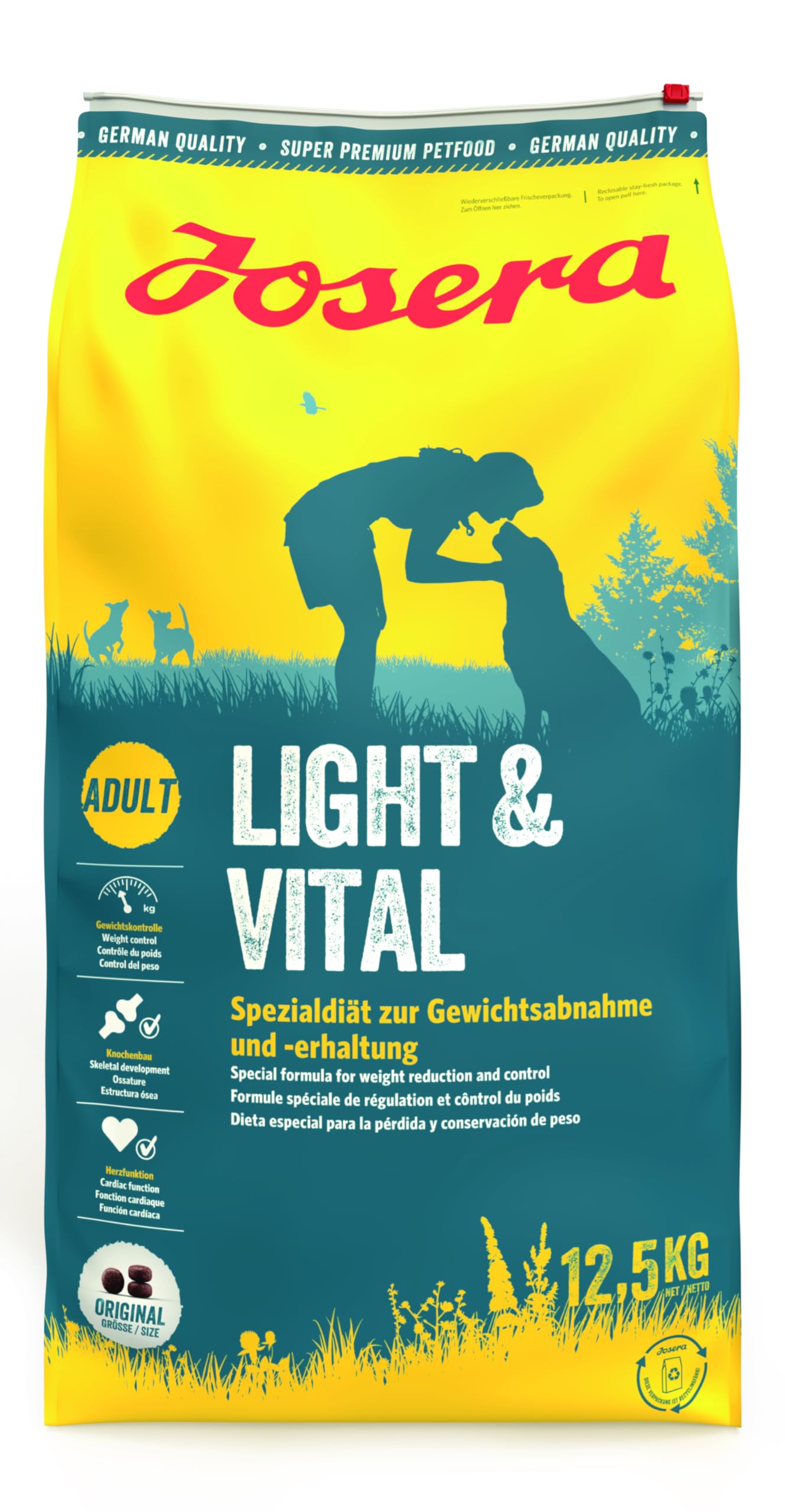 JOSERA Light & Vital (1 x 12,5 kg) | Hundefutter mit niedrigem Fettgehalt | Super Premium Trockenfutter für ausgewachsene Hunde | 1er Pack