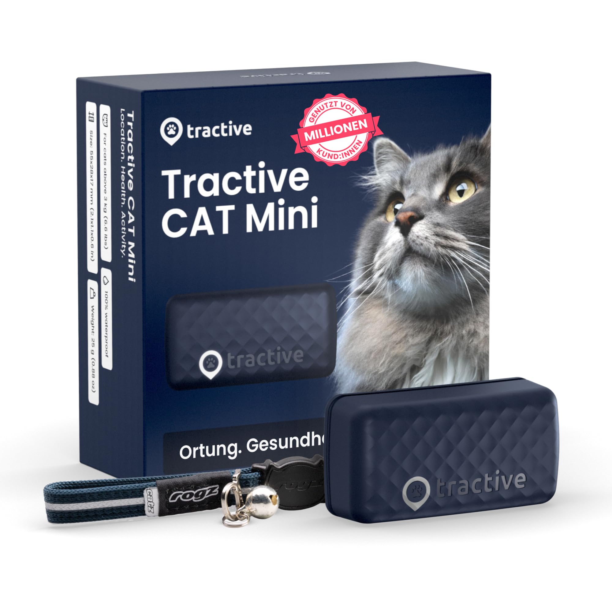 Tractive CAT Mini GPS Tracker für Katzen, Marktführer, Live-Ortung, Positionsverlauf, Gesundheitswarnungen, Aktivitätstracking, Halsband inkludiert