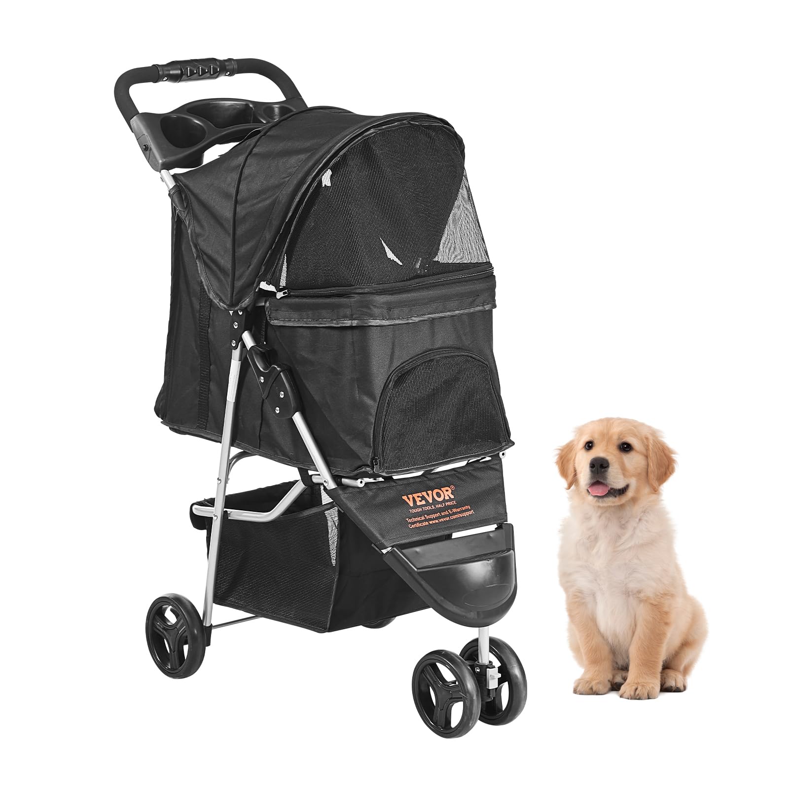 VEVOR Hundebuggy 83x45x99cm Hundewagen 16kg Tragfähigkeit Faltbarer Hundetrolley Aluminium-Rahmen 600D Oxford-Gewebe Nylon-Netzfenster 3 Eva-Räder Hundebox Tierbuggy Katzenbuggy Haustier Transport