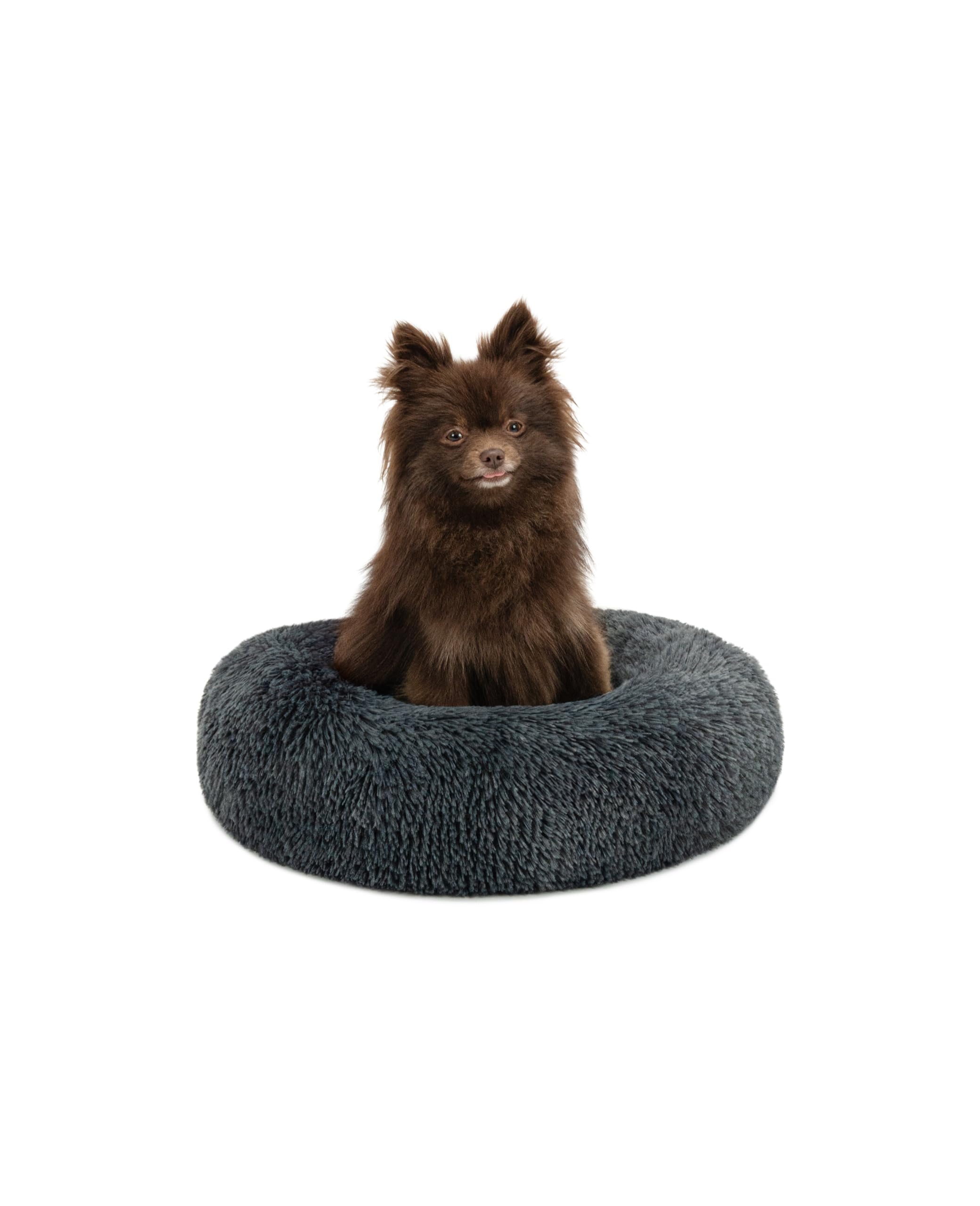 lionto Donutbett für Hunde und Katzen, Flauschiges Hundebett rund für kleine und große Heimtiere, Ø 40 cm, weiches Katzenbett aus kuscheligem Plüsch, Hundekissen mit extra Dicker Füllung, dunkelgrau