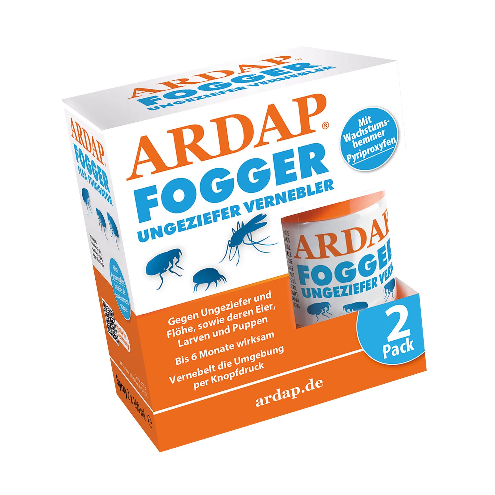 ARDAP Fogger 2 x 100ml – Effektiver Vernebler zur Ungeziefer- & Flohbekämpfung für Haushalt & Tierumgebung – für Räume bis 30m² – Wirksamer Schutz für bis zu 6 Monate