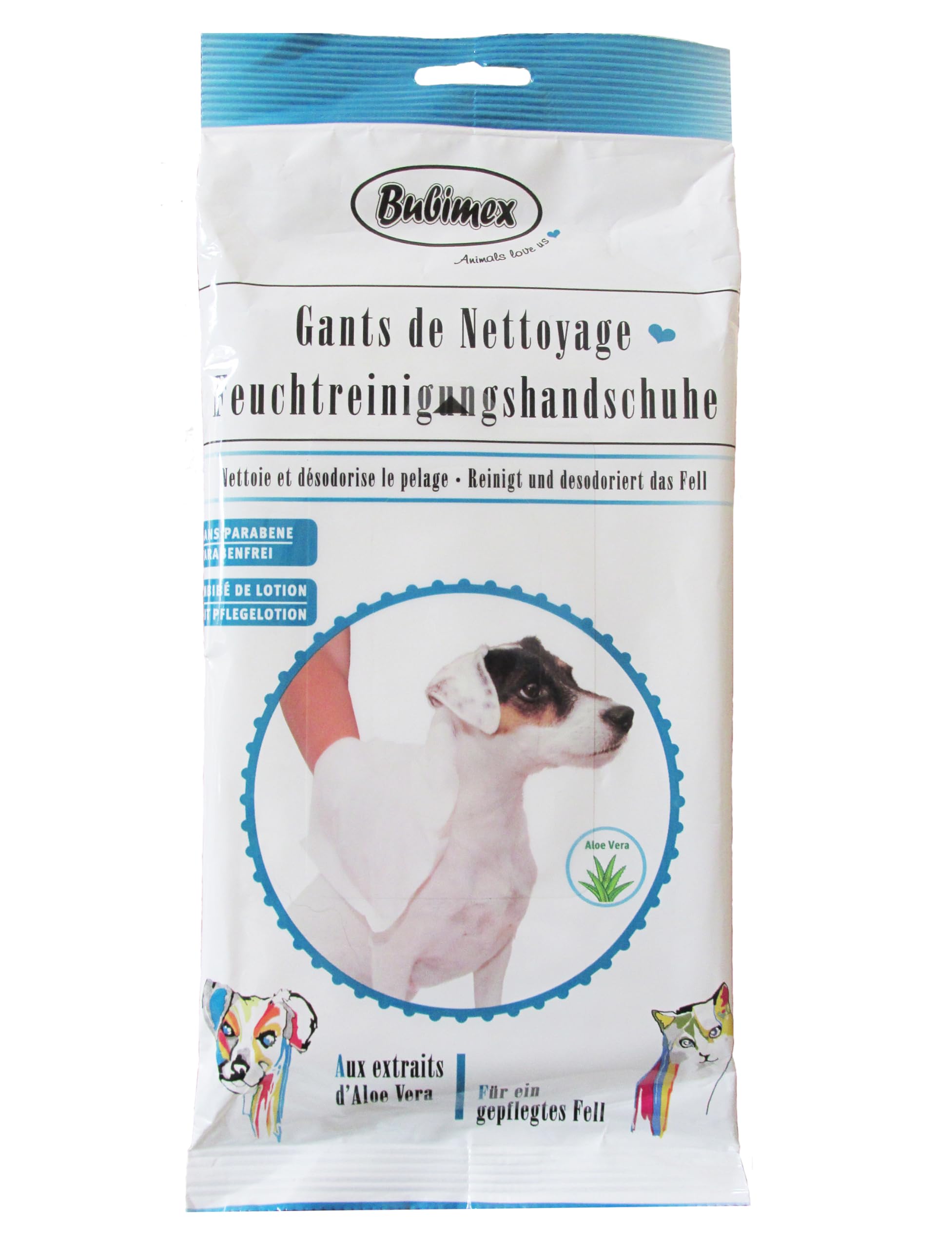 Bubimex Easy Clean Hygienische Reinigungshandschuhe für Hunde und Katzen – reinigt und desodoriert – mit Aloe Vera-Extrakten – für die Hygiene Ihrer Haustiere