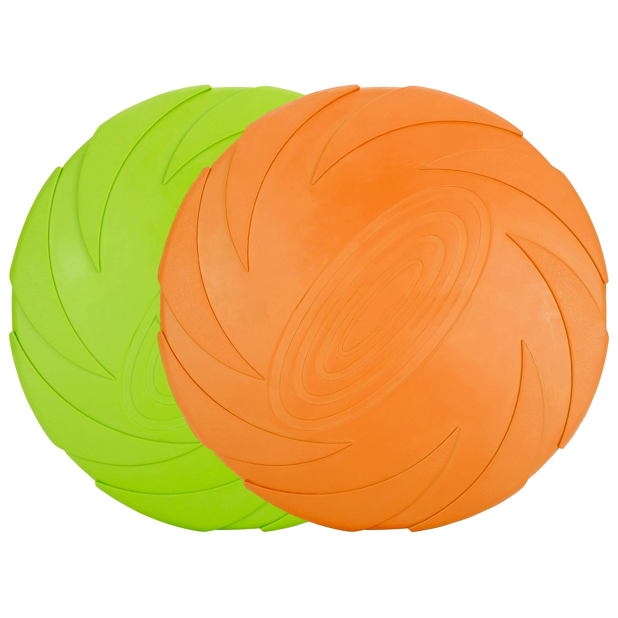 Vivifying Frisbee Hund, 2 Stück 15cm Hundefrisbee aus Natürlichem Kautschuk für Land und Wasser (Grün + Orange)