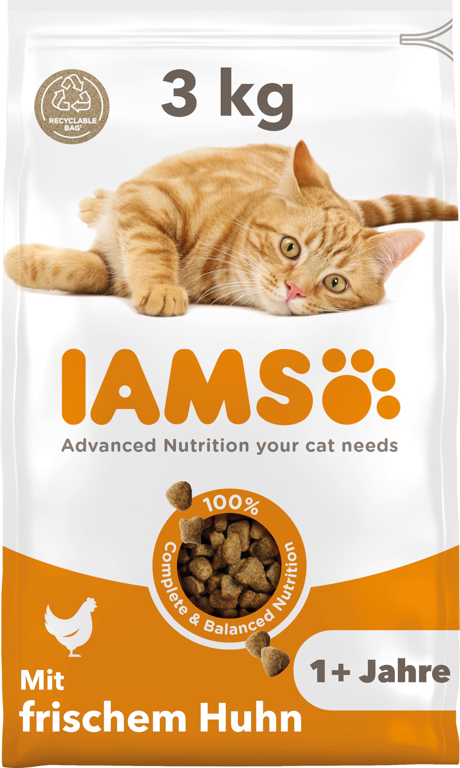 IAMS Katzenfutter trocken mit Huhn – Trockenfutter für Katzen im Alter von 1-6 Jahren, 3 kg