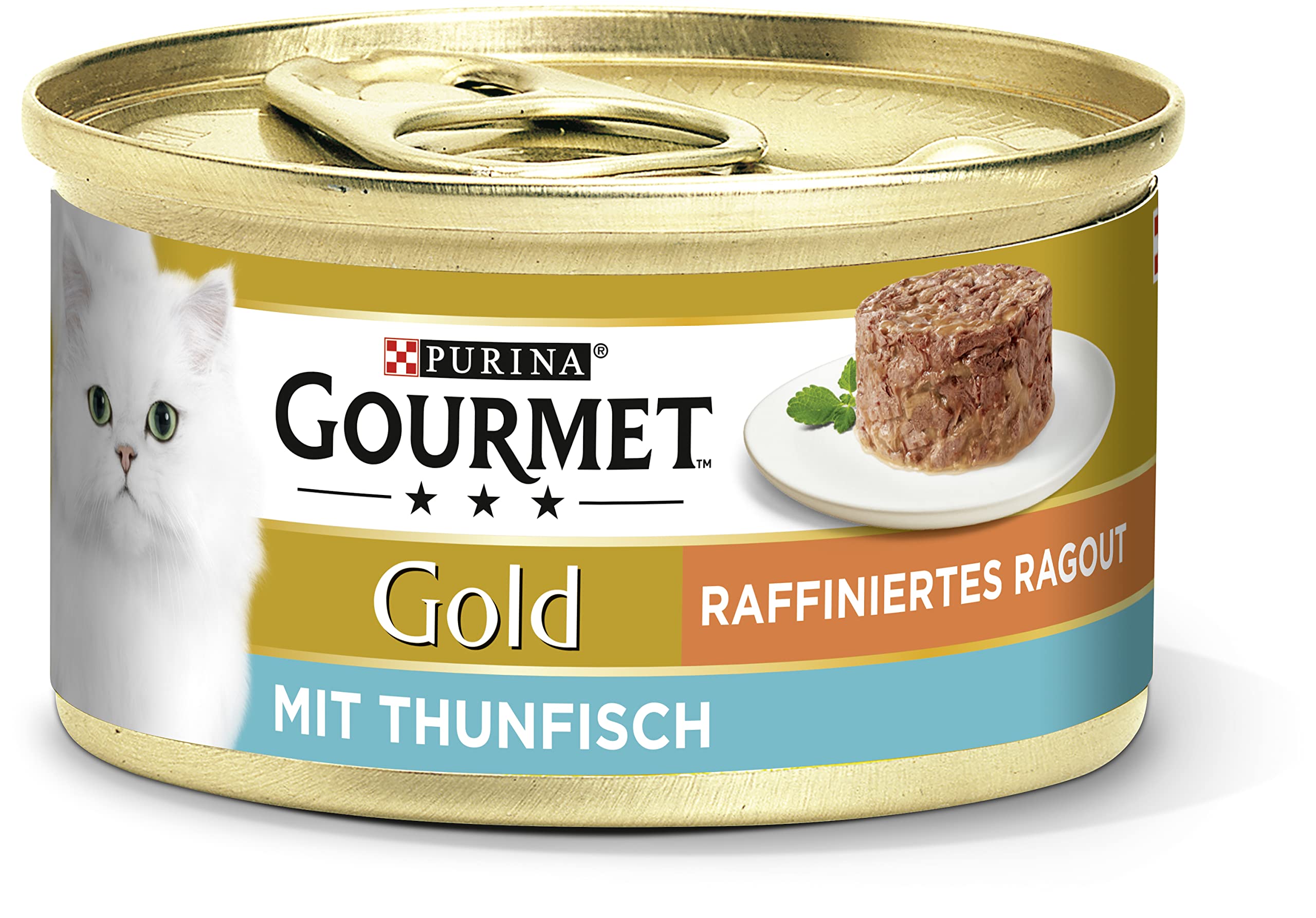 Gourmet Gold Raffiniertes Ragout Katzenfutter nass, mit Thunfisch, 12er Pack (12 x 85g)