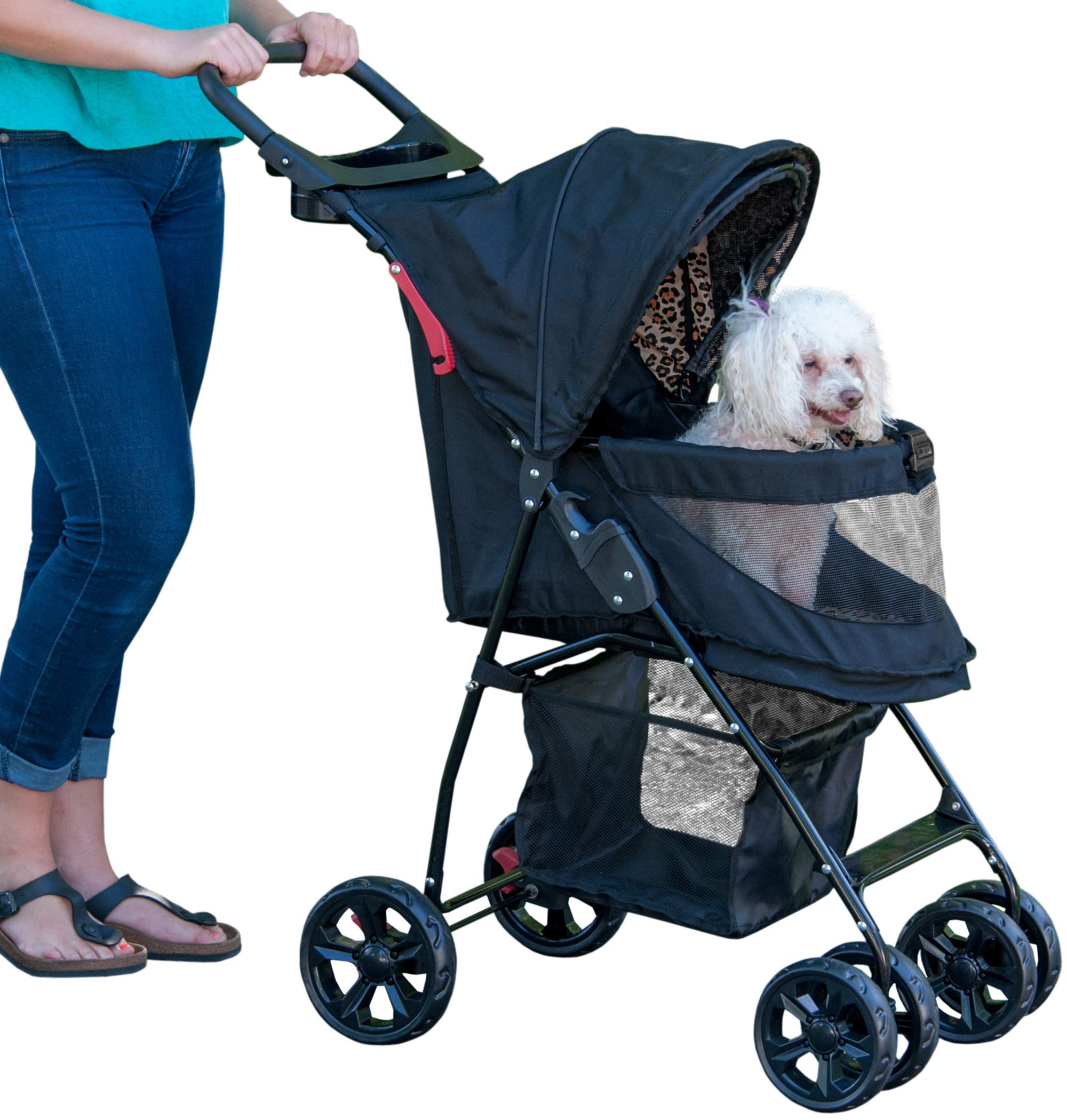 Pet Gear Happy Trails Kinderwagen für Katzen/Hunde, leicht faltbar mit herausnehmbarem Innenfutter, Aufbewahrungskorb