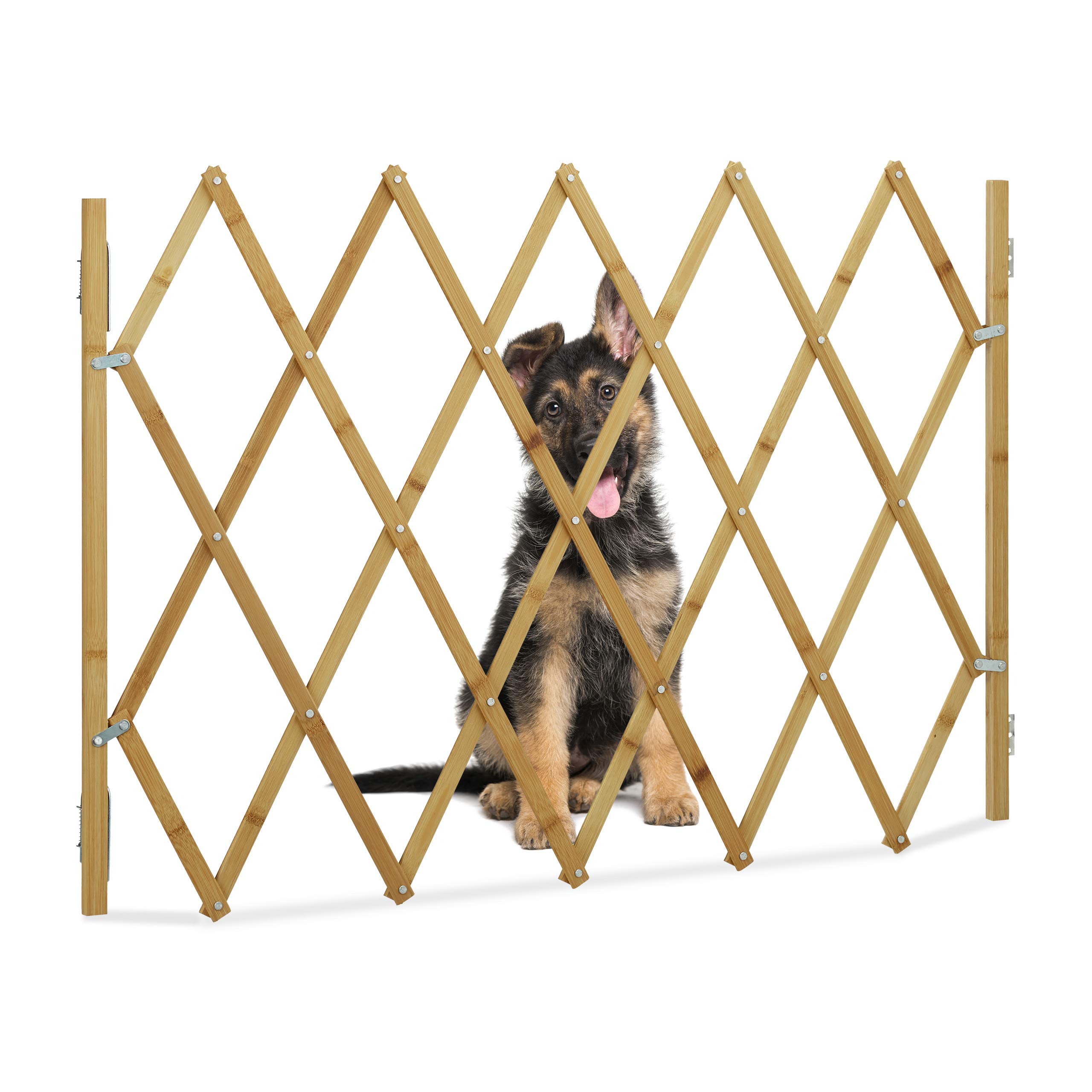 Relaxdays Hundeabsperrgitter, Schutzgitter für Tür & Treppe, Scherengitter ausziehbar bis 116,5 cm, 82,5 cm hoch, Natur