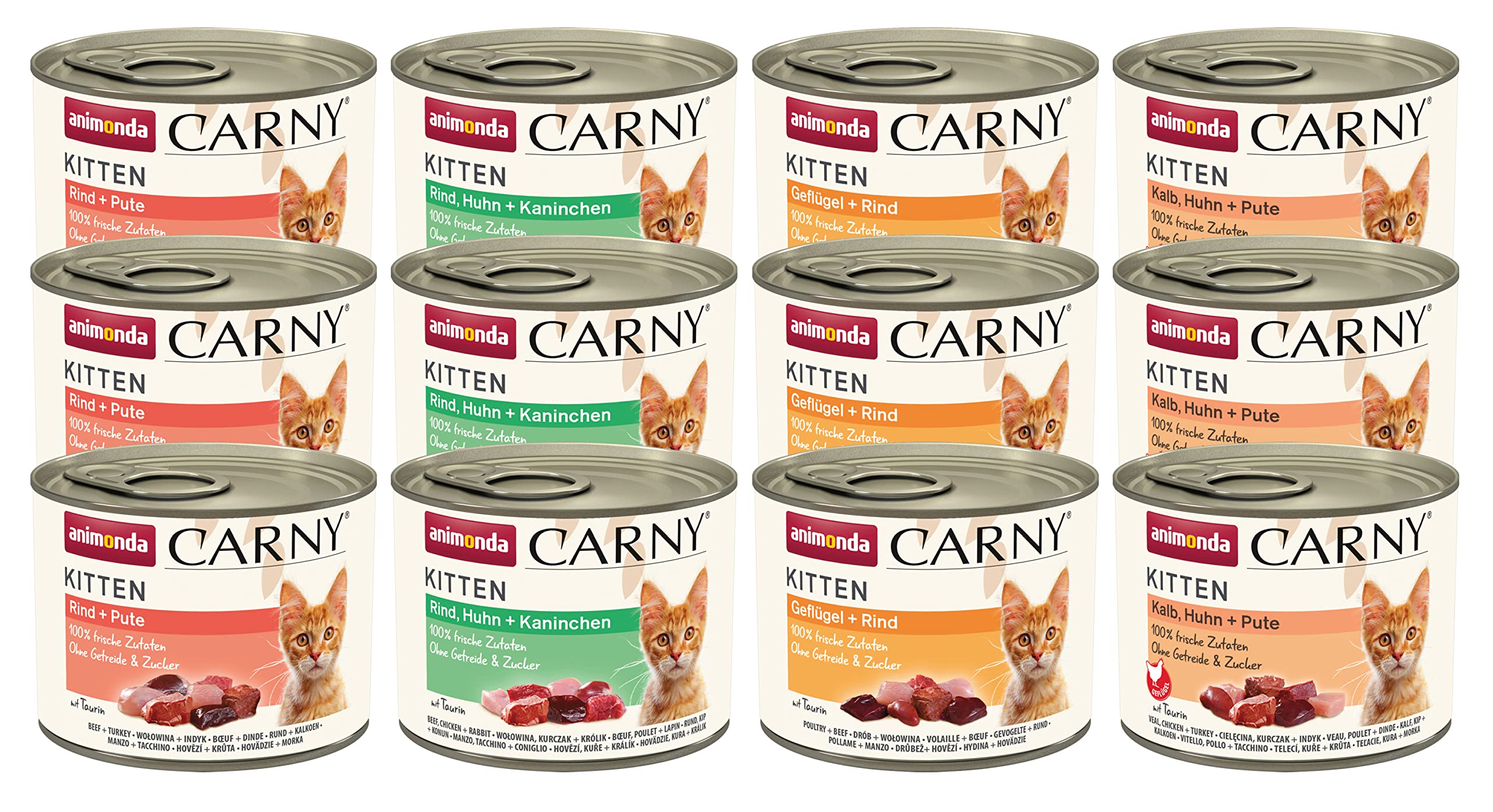 Carny Katzen Nassfutter Kitten Mix Variation (12 x 200g), Kitten Katzen Nassfutter ohne Getreide und Zucker von animonda für wachsende Kätzchen bis 1 Jahr, mit frischen Zutaten