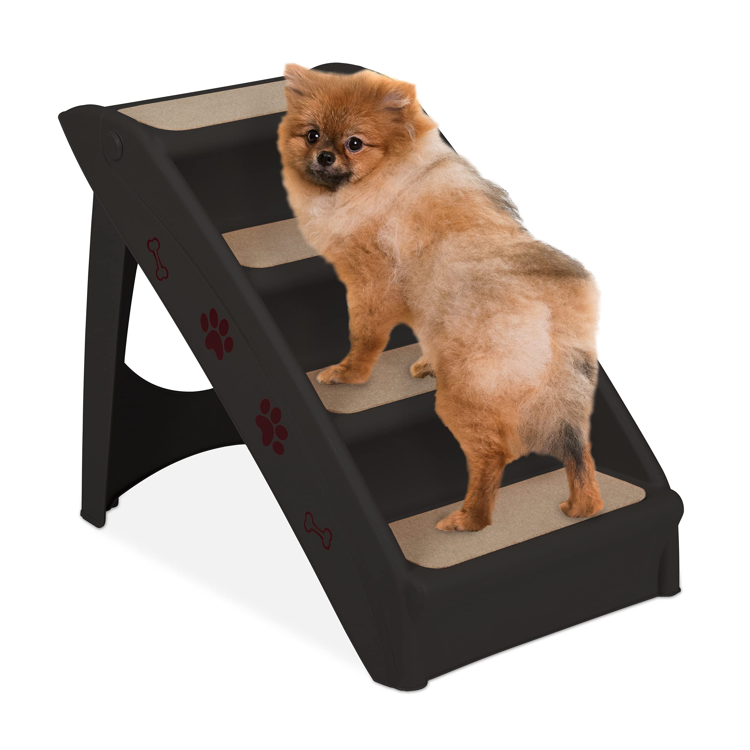 Relaxdays Hundetreppe 4 Stufen, kleine & große Hunde, Bett & Couch, Auto, Tiertreppe, HxBxT: 49 x 39 x 61 cm, schwarz