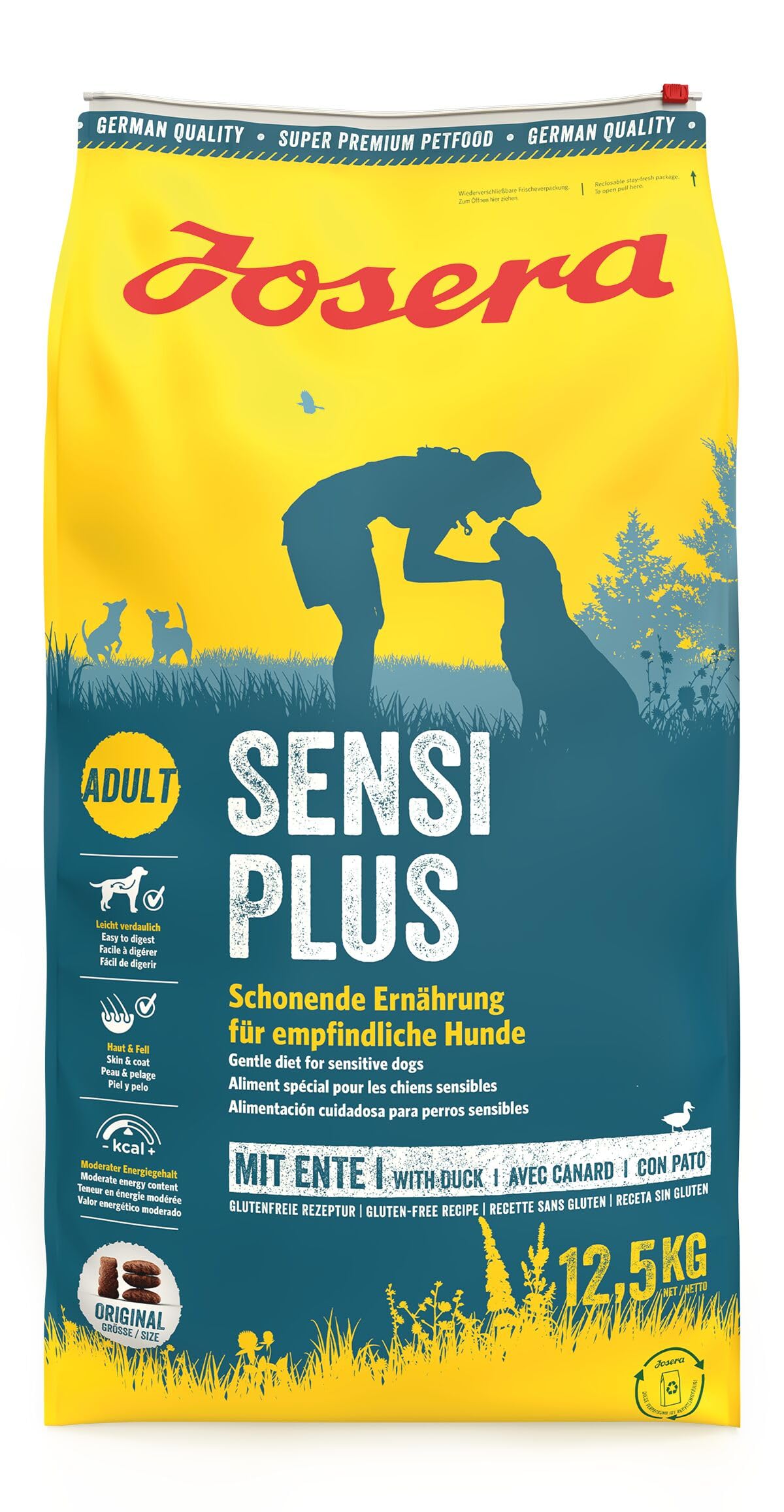 JOSERA SensiPlus (1 x 12,5 kg) | Hundefutter mit Ente für empfindliche Hunde | Super Premium Trockenfutter für ausgewachsene Hunde | 1er Pack