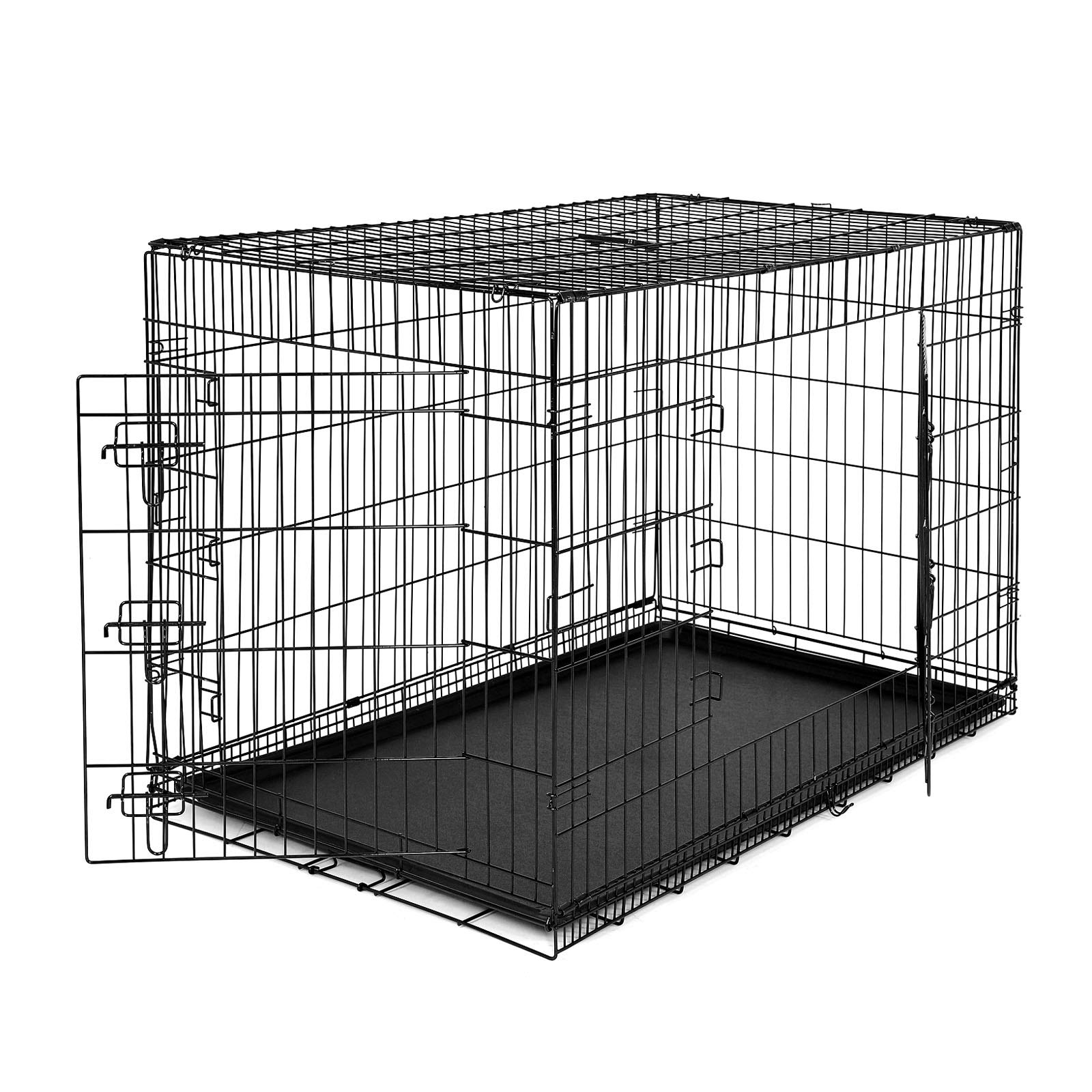 lionto Tiertransportbox für Hunde und Katzen, vielseitiger Transportkäfig mit hygienischer Kunststoffwanne, 106x71x77 cm, Hundebox aus Metall mit stabilen Sicherheitsverschlüssen & Trennwand, schwarz