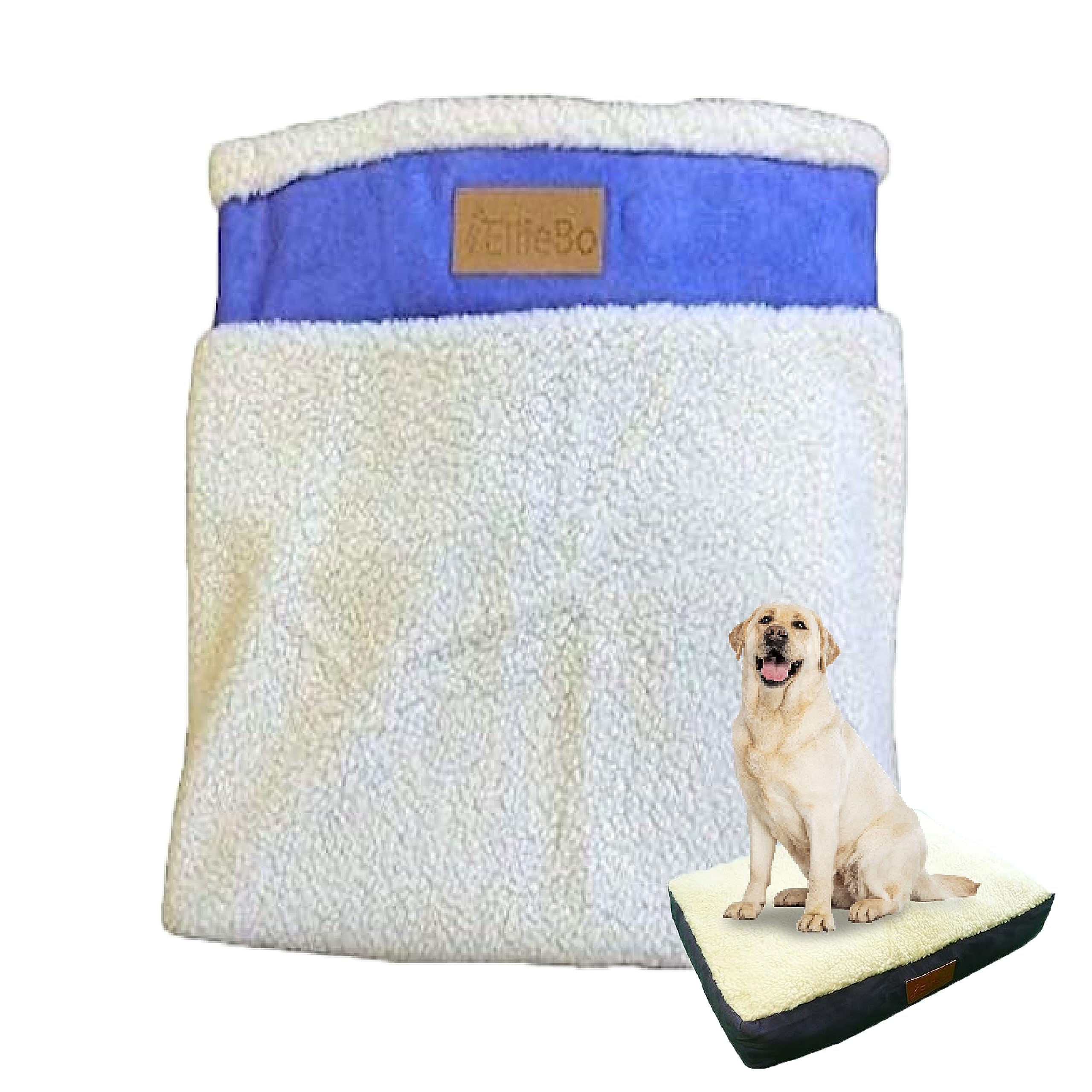 Ellie-Bo Ersatz Hundebett Cover mit Faux Wildleder und Schaffell, 122 cm, 117 x 75 cm, 2 x große, blau