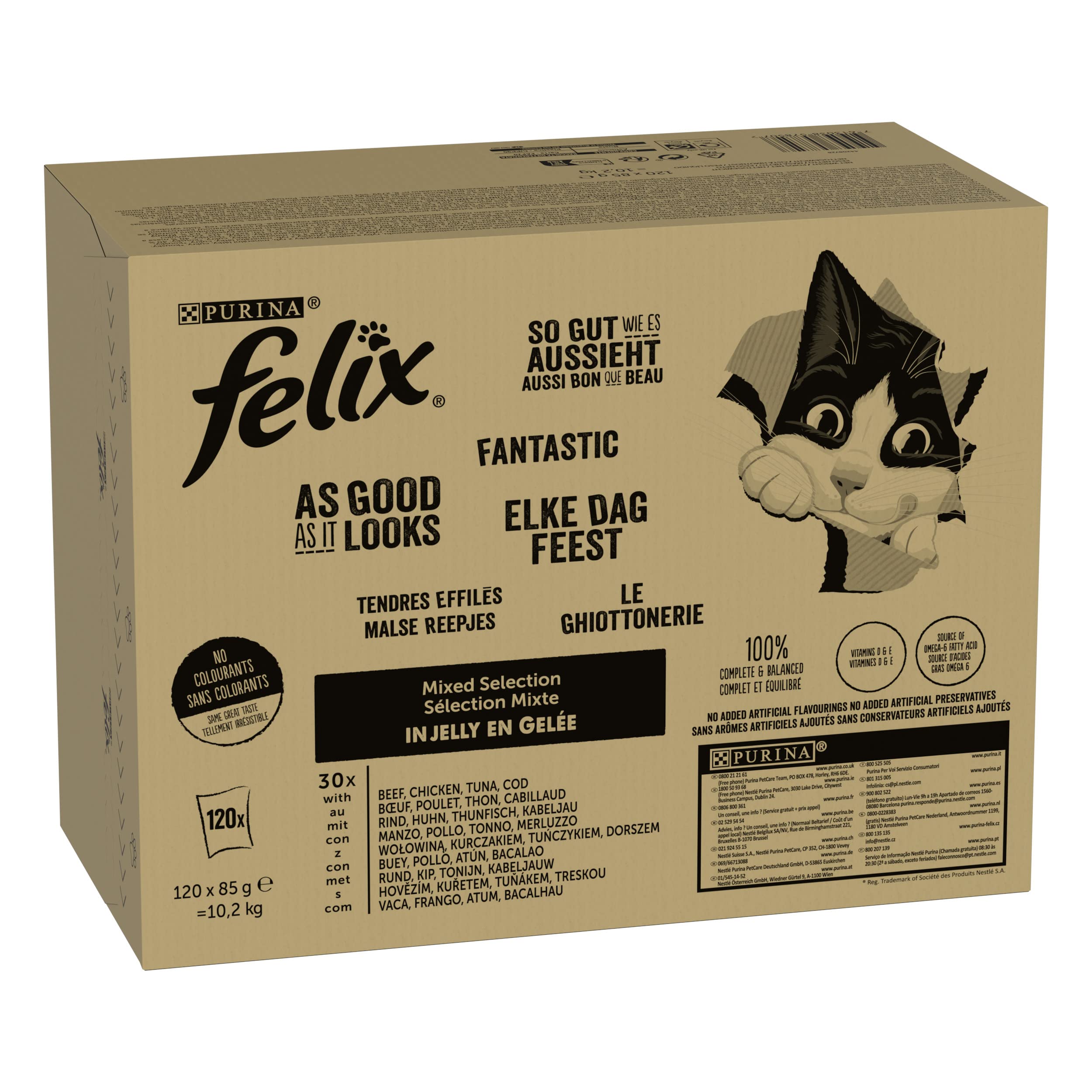 FELIX Katzenfutter nass in Gelee, Sorten-Mix, 120er Pack (120 x 85g)