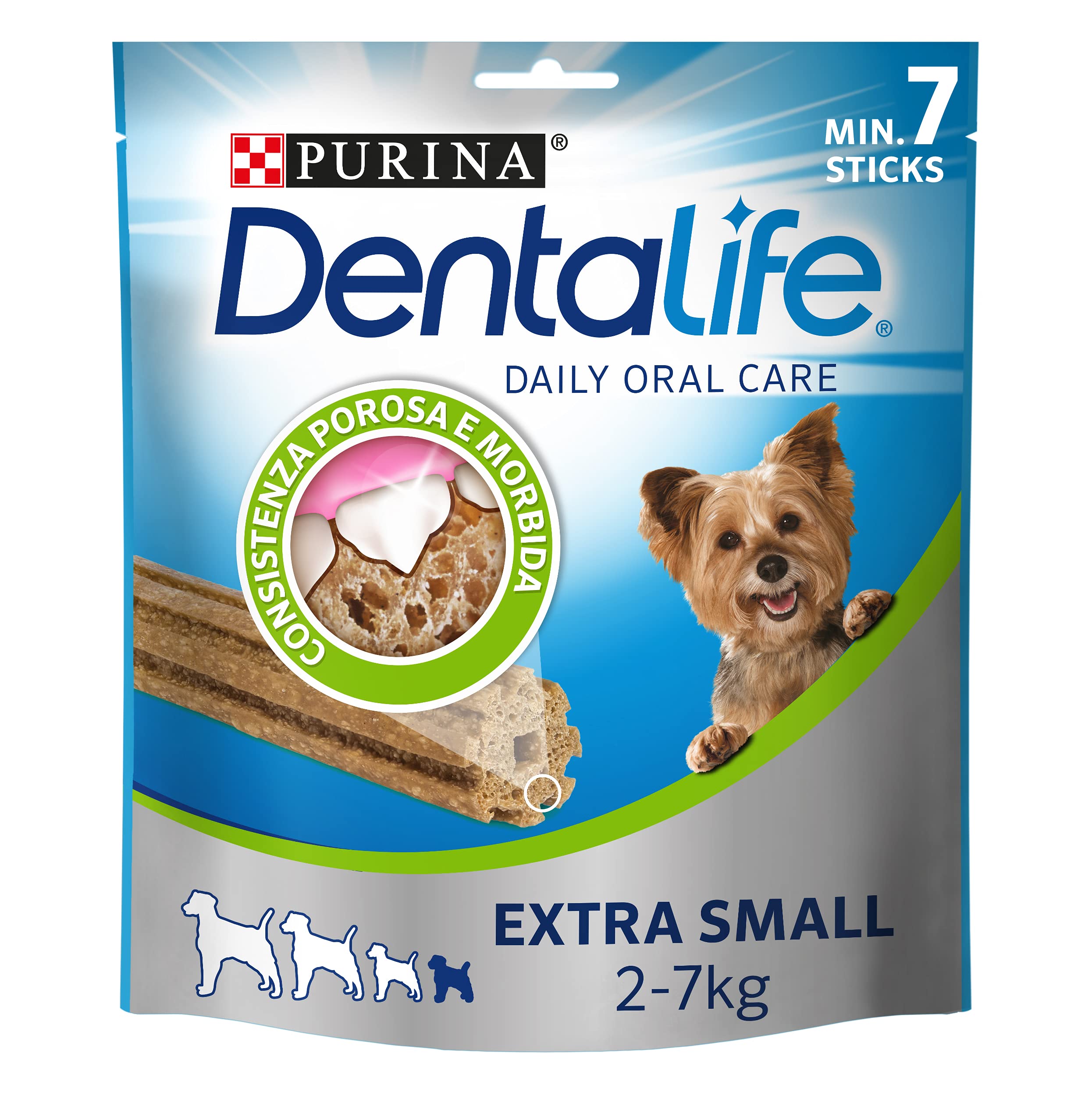 PURINA Dentalife Hundesnack für die Mundhygiene, Größe Extra Small, 6 Packungen mit je 7 Sticks, insgesamt 42 Sticks