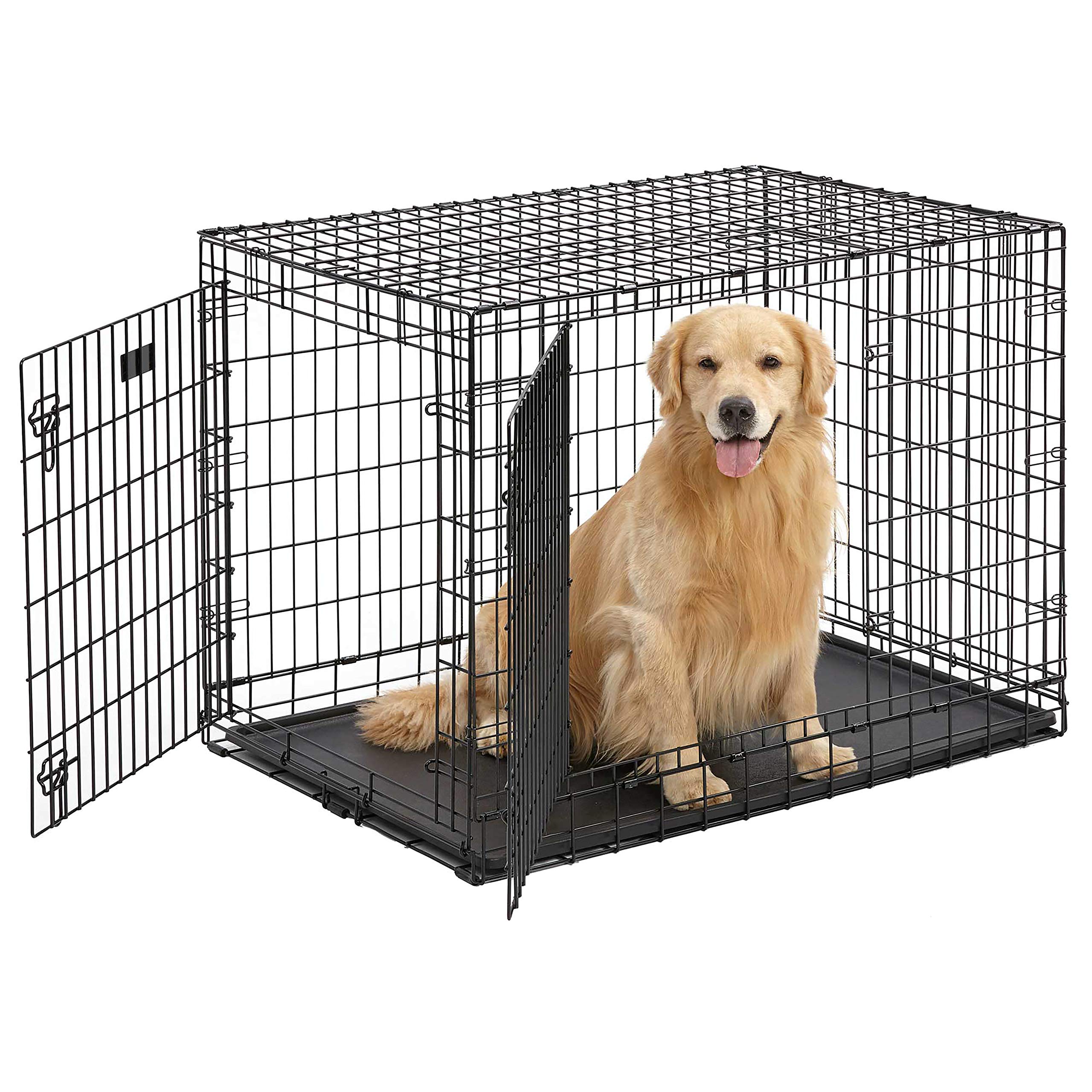 MidWest Homes for Pets Ultima Pro Series 742UP Hundebox, 107 cm lang, sehr stabil, Doppeltür, faltbar, aus Metall, mit Trenneinsatz, bodenschonenden „Rollfüßen“ und auslaufsicherer Wanne