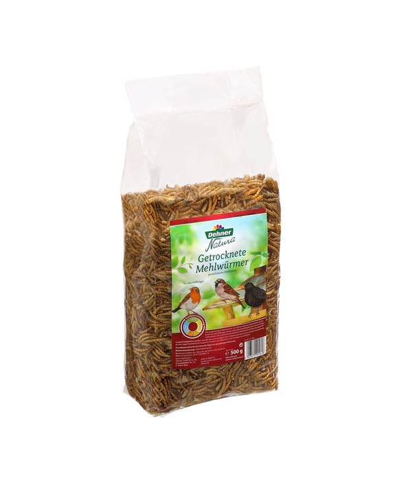 Dehner Natura Premium Wildvogelfutter, Wildvogelsnack, Getrocknete Mehlwürmer, Ganzjahresfutter proteinreich, hochwertiges Vogelfutter für Wildvögel, 500 g