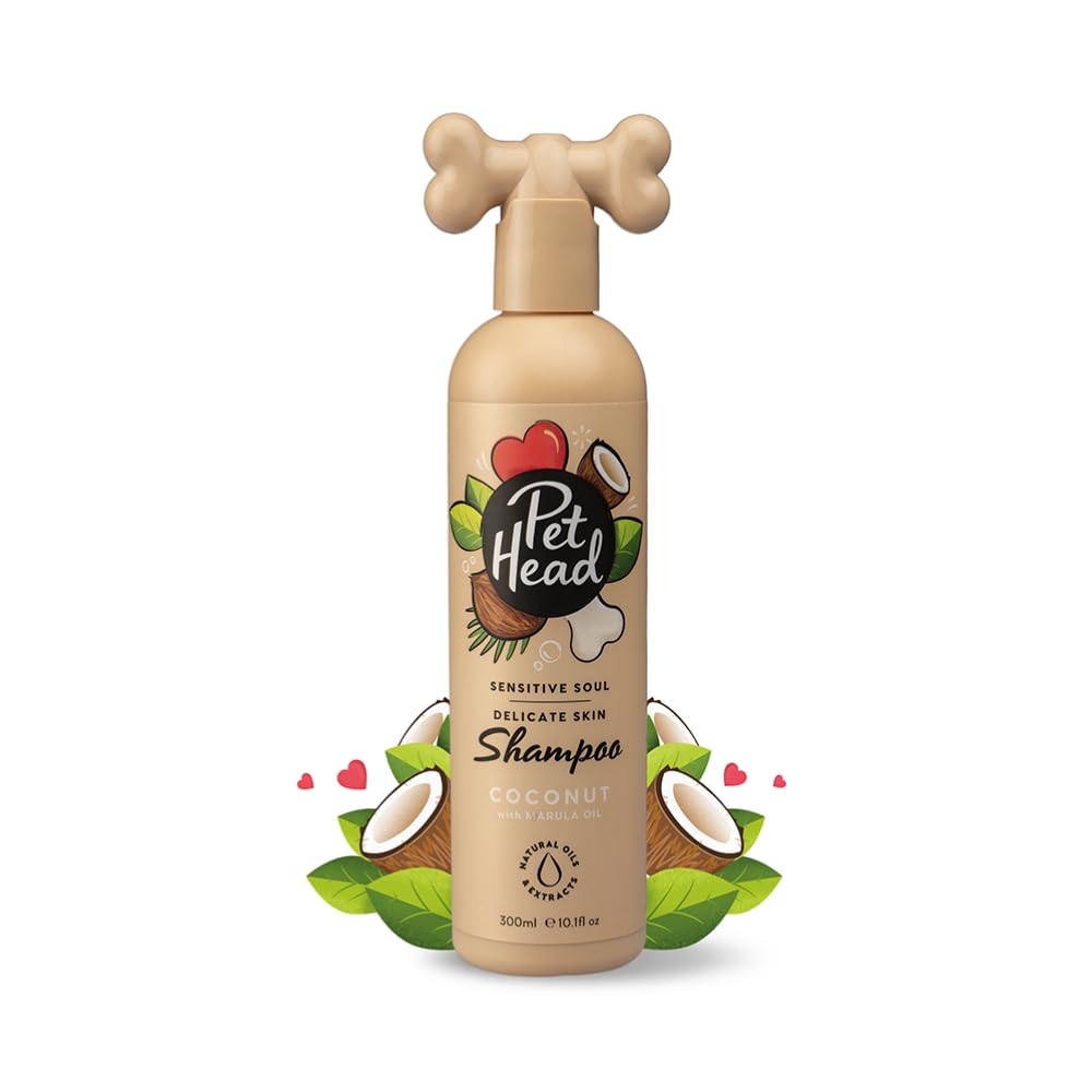 PET HEAD Hundeshampoo 300 ml, Sensitive Soul, Kokosnussduft, Pflegt und beruhigt empfindliche Haut, Hypoallergen, pH-neutral, Vegan & tierversuchsfrei, extrasanfte Formel für alle Hunde und Welpen