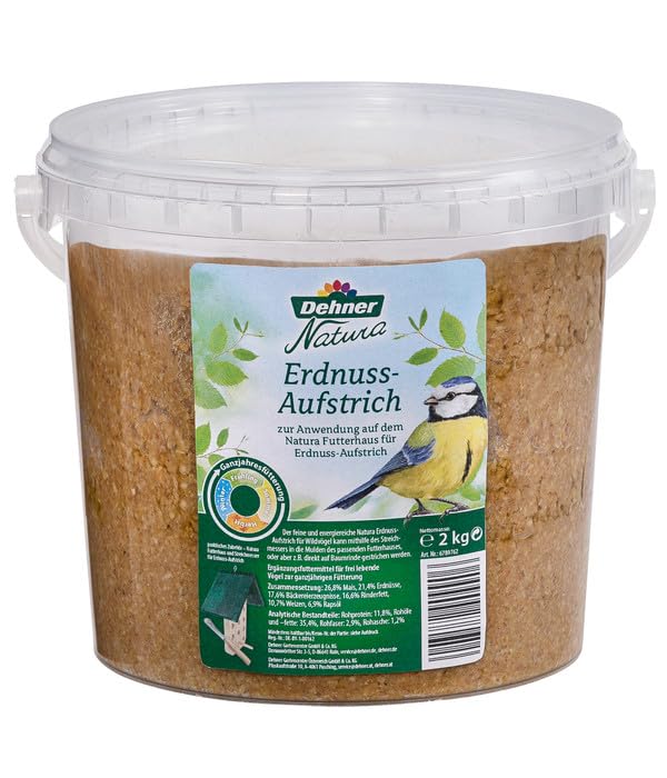 Dehner Natura Premium Wildvogelfutter, Erdnuss-Aufstrich, Erdnussbutter im Eimer, Ganzjahresfutter energiereich, hochwertiges Vogelfutter für Wildvögel, 2 kg