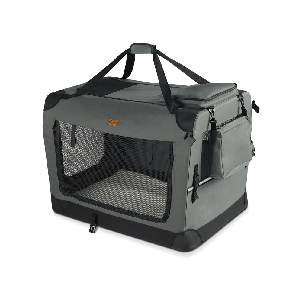 VOUNOT Hundebox faltbar, Transportbox Katze Hunde, Hundetasche, Oxford-Gewebe, Netzstoff, Atmungsaktiv, Transportabel, Metallrahmen, mit Griffen, Taschen, 50x35x36 cm S, Grau