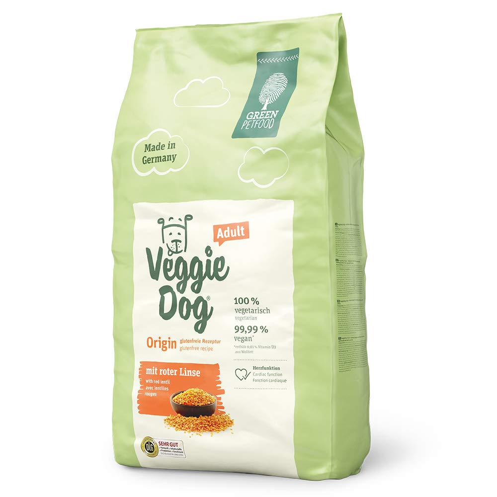 Green Petfood VeggieDog Origin (1 x 10 kg) | Adult | Premium Trockenfutter für ausgewachsene Hunde | 100% vegetarisch mit roter Linse | weizenfrei | nachhaltiges Hundefutter trocken | 1er Pack