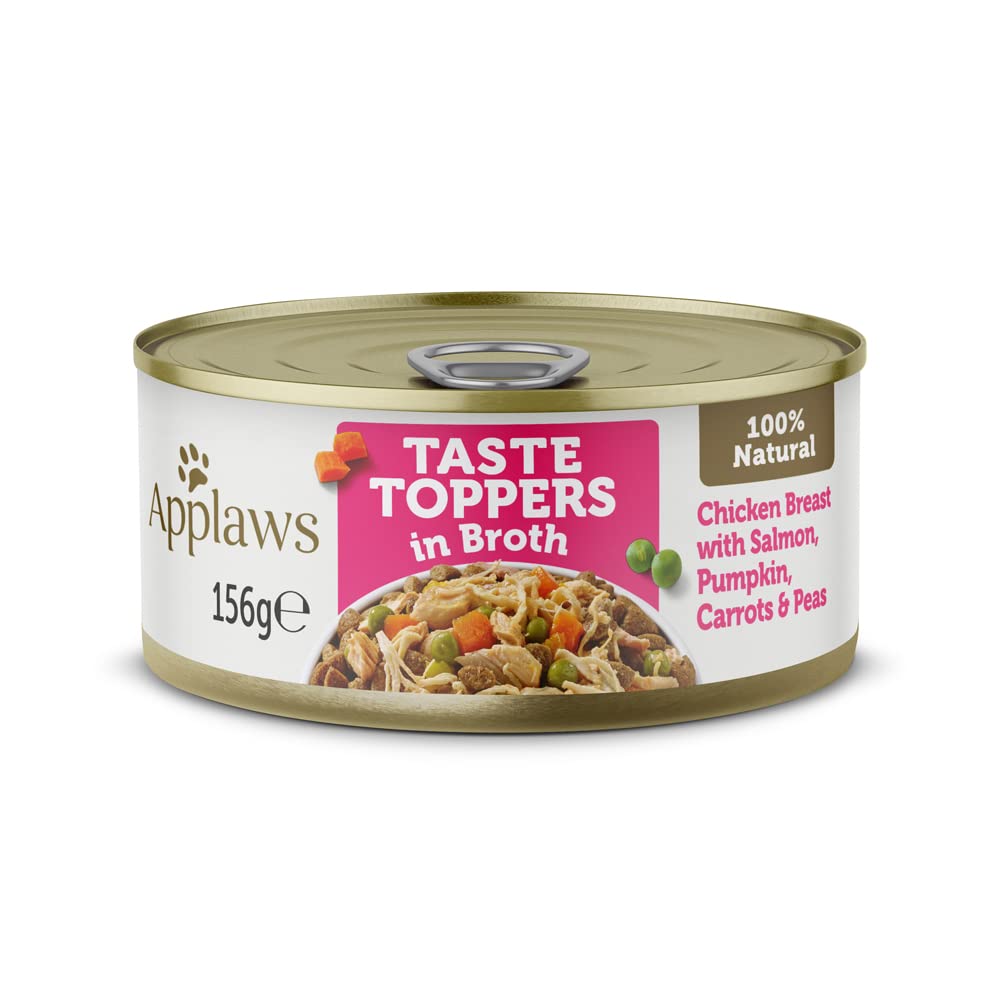 Applaws Taste Toppers 100% natürliche Wet Dog Food Topper, Huhn mit Lachs und Gemüse in Brühe 156g Tin (12 x 156g Dosen)