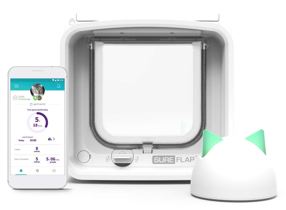 Sure Petcare SureFlap Mikrochip-Katzenklappe Connect mit Sure Petcare Hub, DualScan-Technologie, kompatibel mit RFID-Halsband und Mikrochip, batteriebetrieben, Steuerung über Smartphone-App