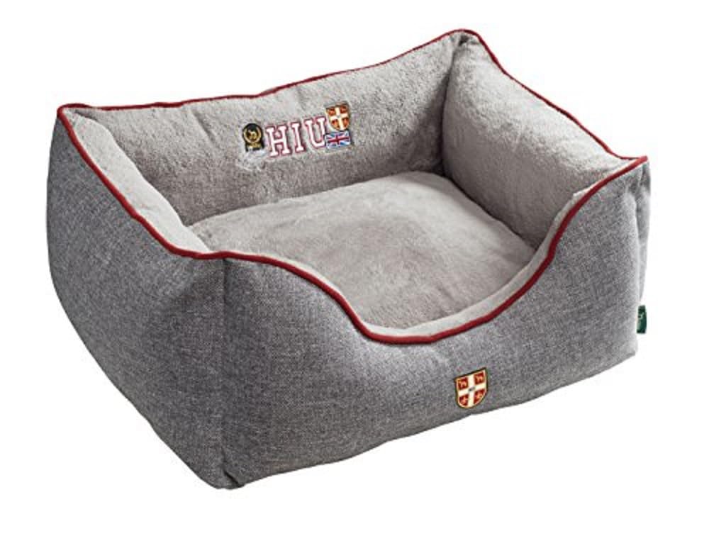 HUNTER Universtity Hundesofa, College-Style, Wendekissen, Plüschbesatz, 100 x 80 cm, grau