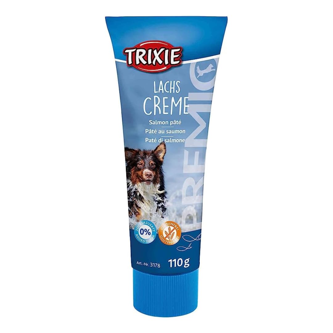 TRIXIE Hundeleckerli PREMIO Hunde-Lachscreme 110g – Premium Leckerlis für Hunde glutenfrei – ohne Getreide & Zucker, schmackhafte Belohnung für Training & Zuhause – 3178-1