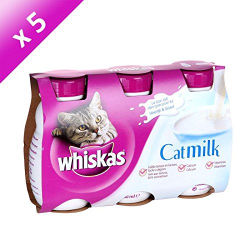 WHISKAS Gourmet Milchflaschen für Katzen und Kätzchen — mit Vitaminen und Kalzium — 5 Stück (3 x 200 ml)