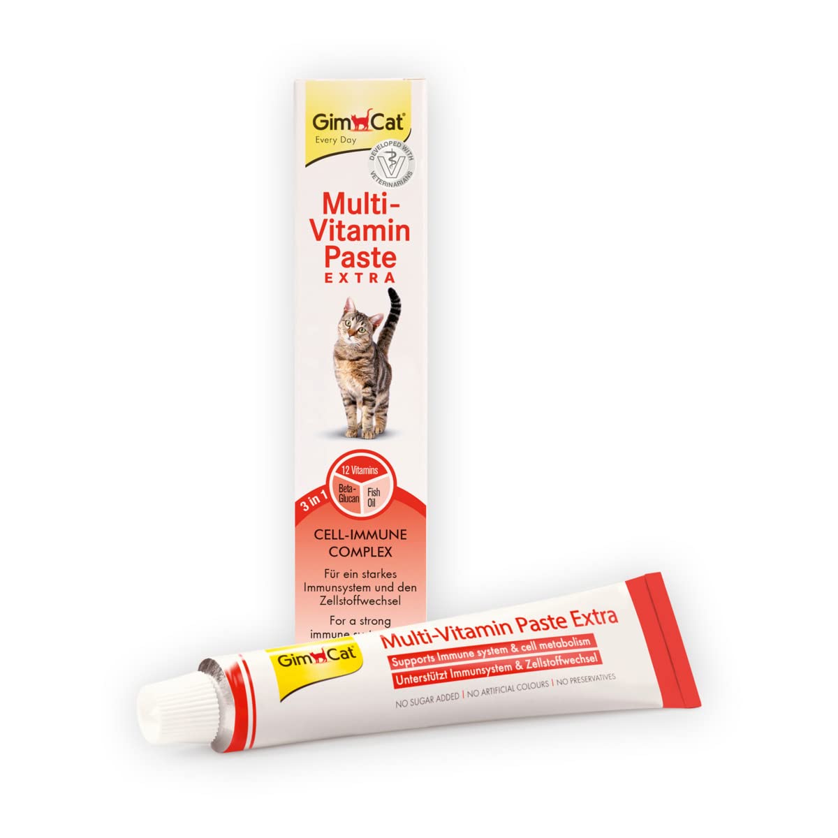 GimCat Multi-Vitamin Paste Extra – Katzensnack mit Fischöl für ein starkes Immunsystem und den Zellstoffwechsel – 1 Tube (1 x 200 g)