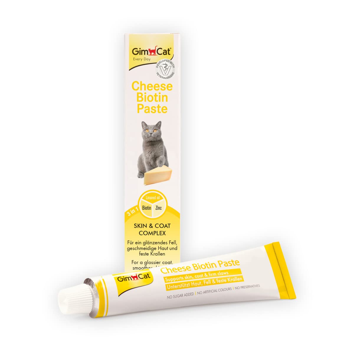 GimCat Cheese Biotin Paste – Mit aromatischem Käse, Zink und Leinöl für Fell, Haut und Krallen – 1 Tube (1 x 200 g)