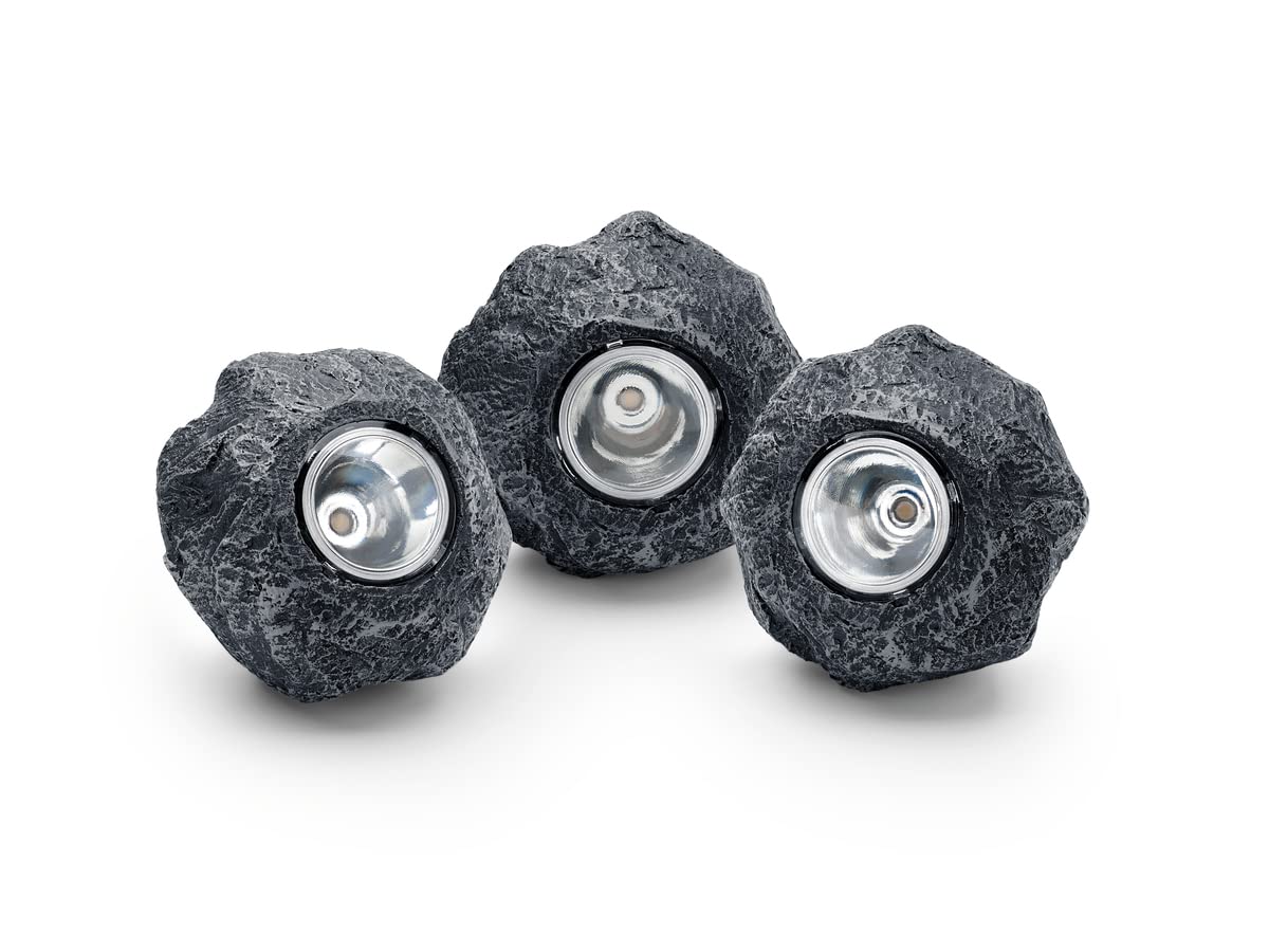 Pontec 87585 PondoStar LED Rocklight Set 3 – schwarzes, attraktives Felsleuchten-Set in zeitloser Schieferoptik / Unterwasserbeleuchtung