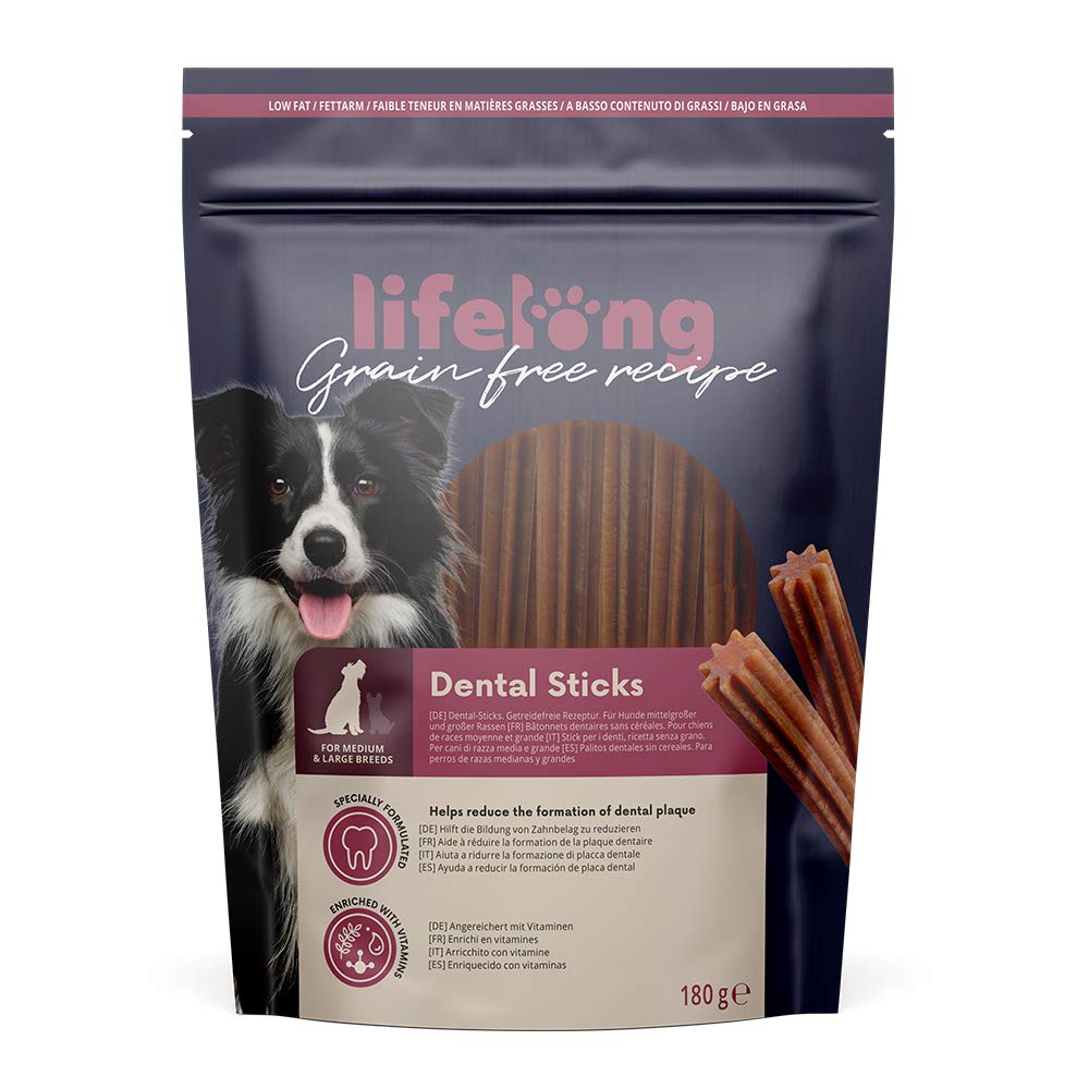 Amazon-Marke: Lifelong Zahnpflege-Sticks, getreidefreie Rezeptur, für Hunde mittelgroßer und großer Rassen, Huhn, 180g, 6er-Pack