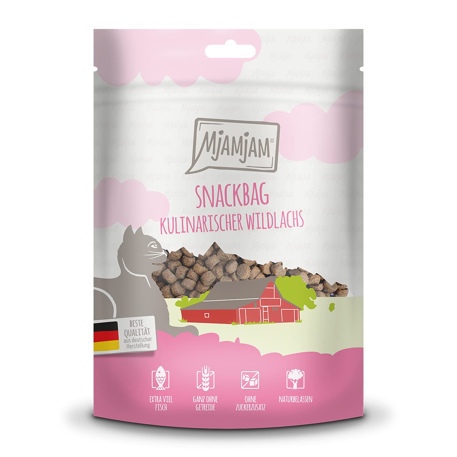 MjAMjAM – Premium Katzensnack – Snackbag – kulinarischer Wildlachs, 1er Pack (1 x 125 g), naturbelassen ganz ohne synthetische Konservierungsstoffe