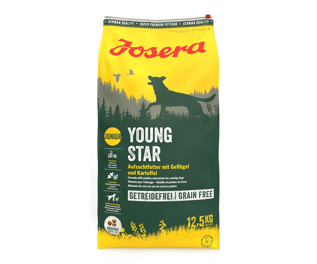 JOSERA YoungStar (1 x 12,5 kg) | Junior | Premium Trockenfutter für wachsende Hunde | Geflügel & Kartoffel | getreidefrei | Welpenfutter für mittlere und große Rassen | Hundefutter | 1er Pack