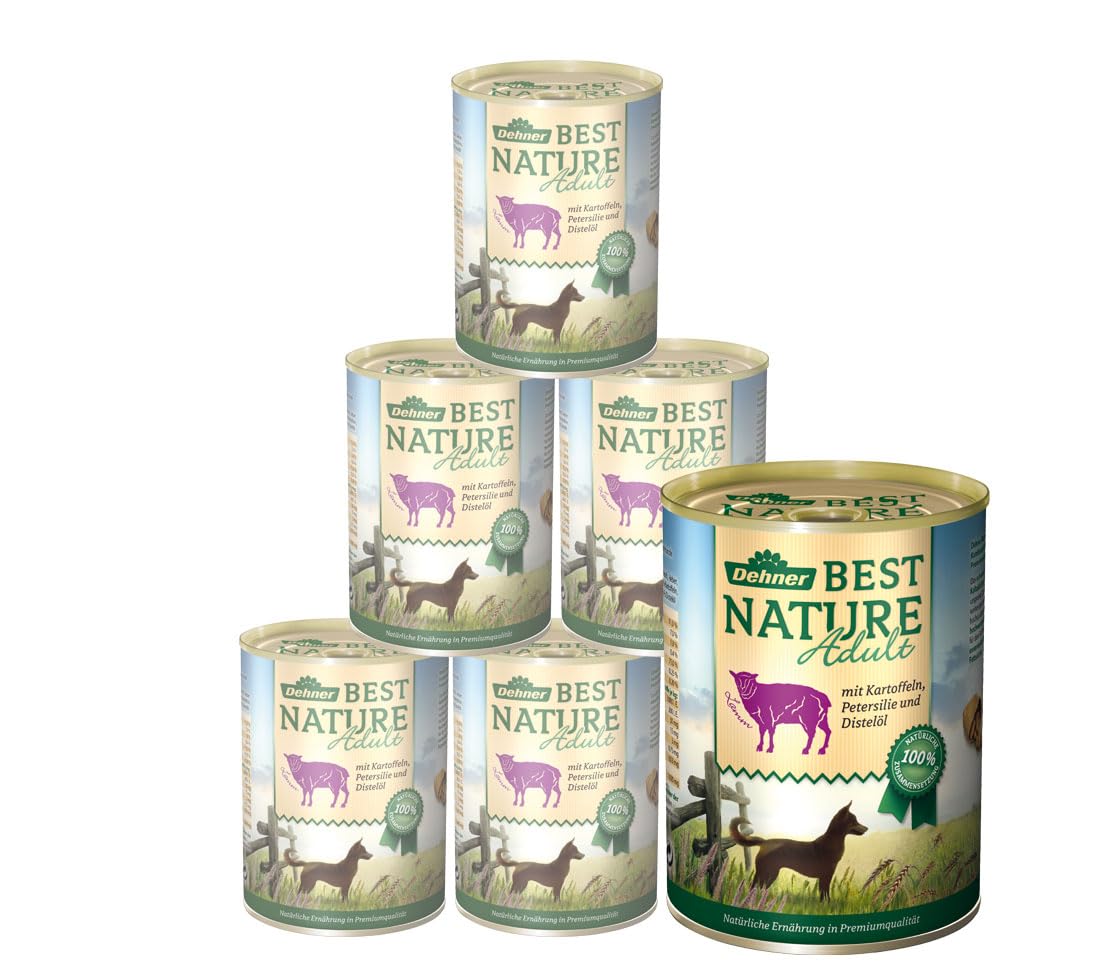 Dehner Best Nature Hundefutter, Nassfutter getreidefrei, für ausgewachsene Hunde, Lamm / Kartoffeln / Petersilie, 6 x 400 g Dose (2.4 kg)